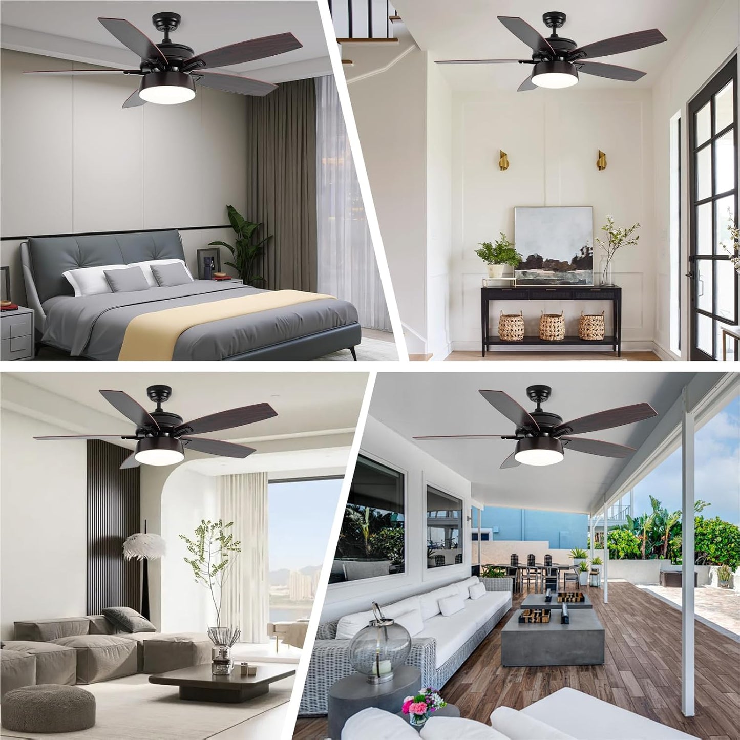 Ceiling Fans with Lights, 52 inch Ceiling Fan with Light and Remote Control, Reversible Flush Mount Ceiling Fan, Dimmable 5 Blades Low Profile