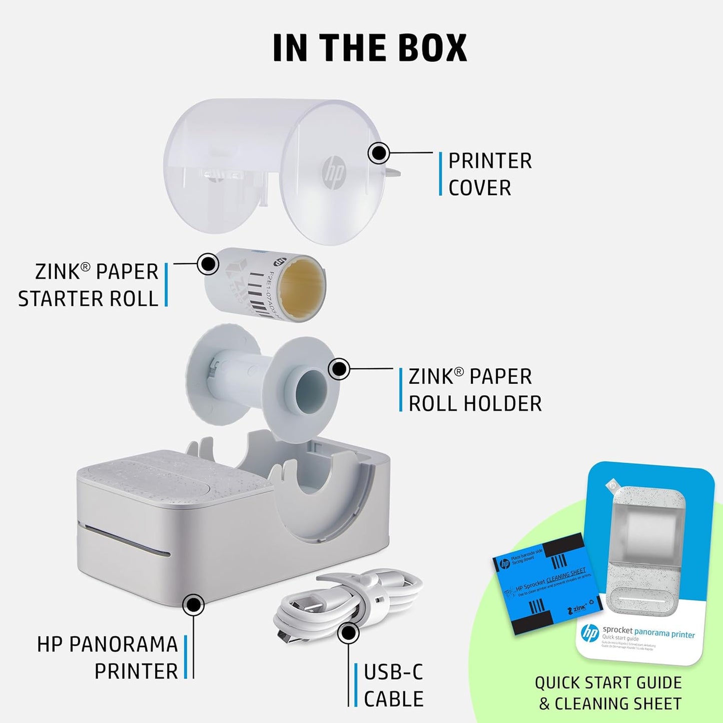 HP Sprocket Panorama Instant Portable Color Printer (Silver) 2 x .5- 9 Zink Sticky-Backed Paper Personalize Photobooth Strips, Labels in The App