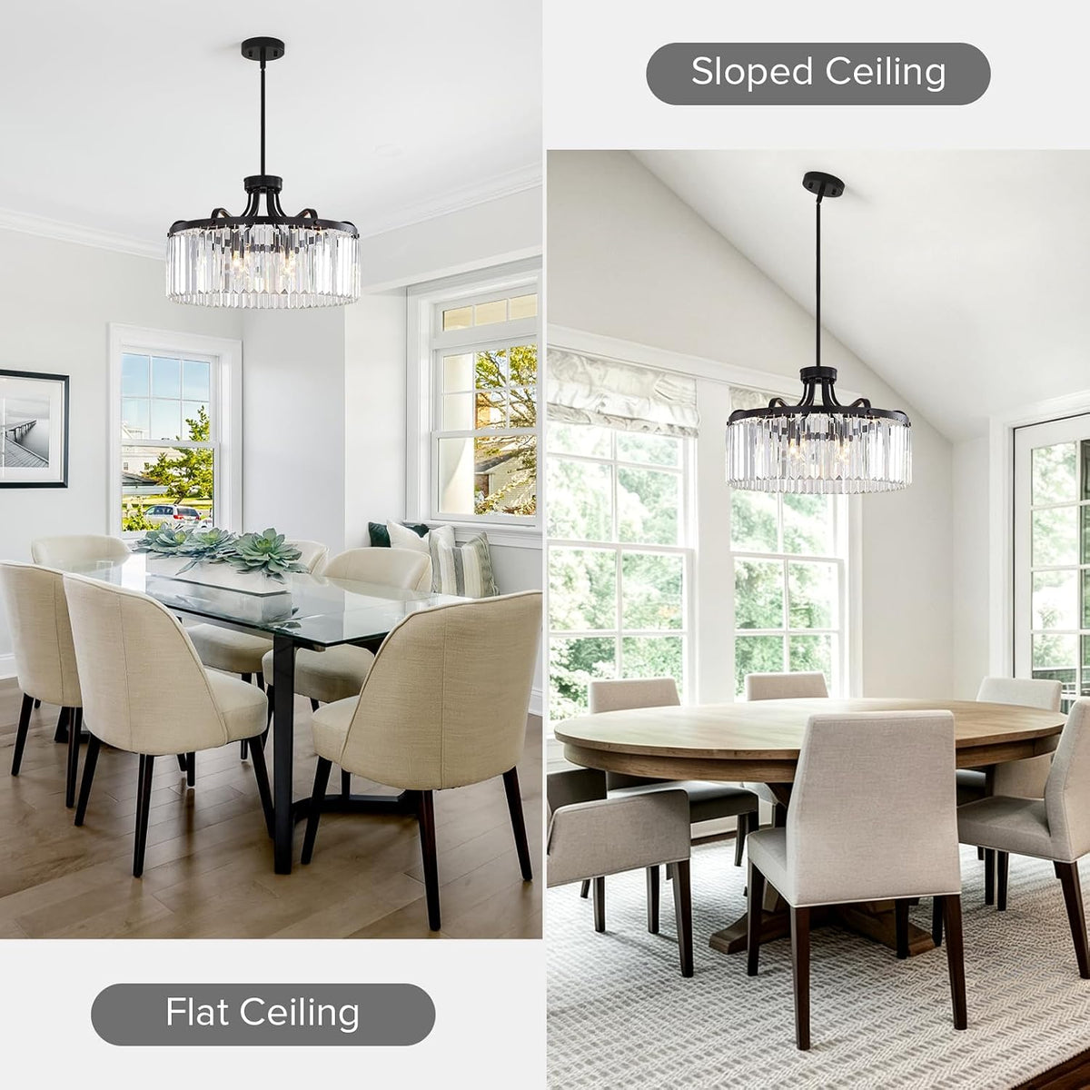 6-Light Modern Crystal Chandeliers, 20'' Black Chandeliers for Dining Room