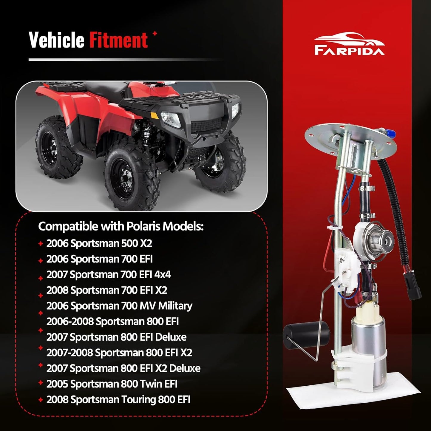 2520776 2520496 Fuel Pump Assembly, 5-Bolt 47-1048 Fuel Pump Compatible with 2005-2008 Polaris Sportsman 500 X2 700 800 EFI 4X4 ATV, Replaces# 47-1048 2520776 2520496