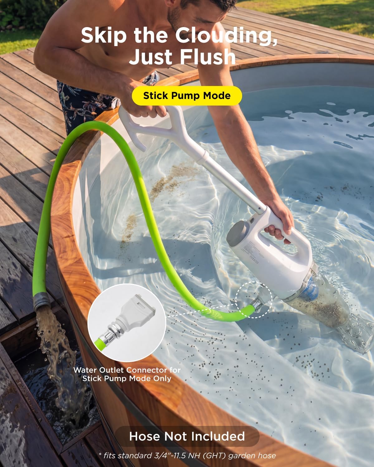 InoKraft 2-in-1 Cordless Handheld Pool Vacuum & Hot Tub Cleaner, Swap-On Replaceable Battery, High Suction for Above Ground Pools, Spa Vacuum with Stick Pump Drain Mode for Silt & Sand