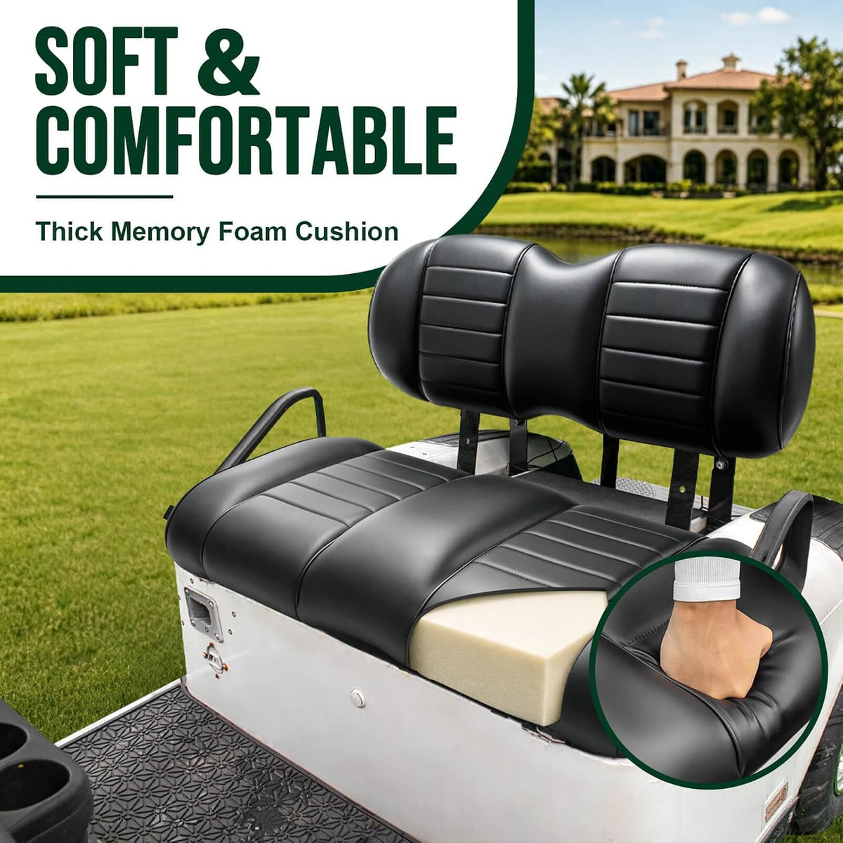 NOKINS Golf Cart Premium Front Seat Cushion，Black