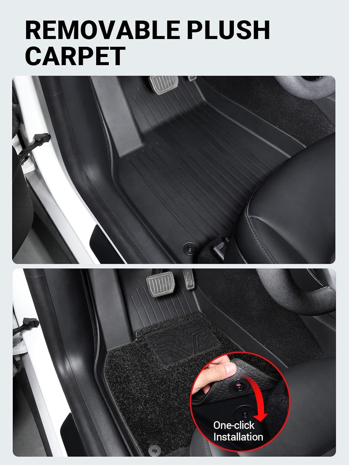 BASENOR Tesla Model Y Floor Mats Set All Weather Waterproof TPE Floor Mat Removable Anti-Slip Carpet Interior Liners Front Rear Cargo Liner Model Y