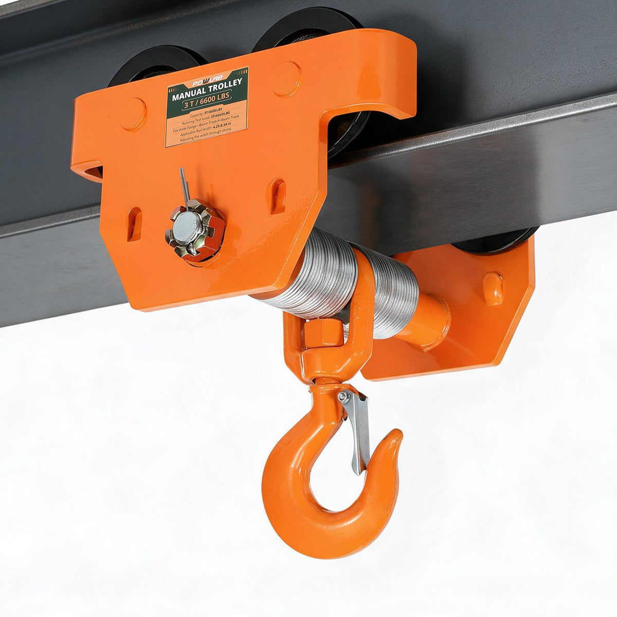 Push Beam Trolley 3 Ton I-Beam with Hoist Hook, Adjustable