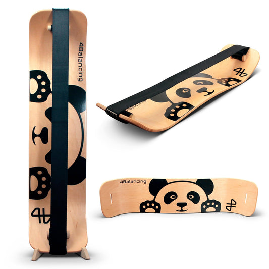 Balance Board for Kids - Slackline Wooden Wobble Board - Slackboard Balance Trainer for Coordination - Training for Skateboard, Snowboard, Football, Soccer, Baseball, Basketball Panda