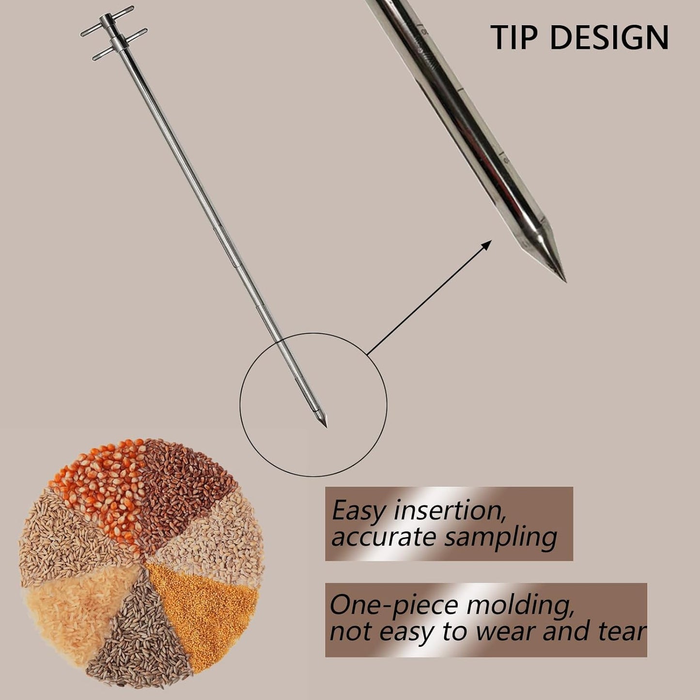 INTBUYING 39.5inch Double Rotary Grain Powder Sampler Three Zone Grain Probe Sampler 304 Stainless Steel Sampling Tool for Powder Particles Feed foodstuff
