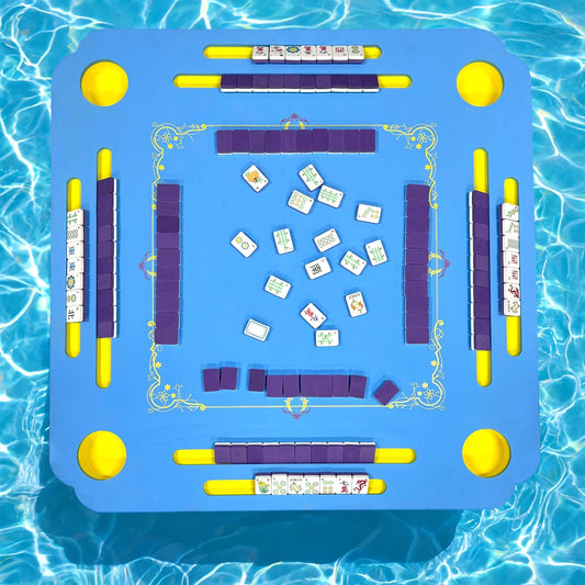32 x 32 Inch Floating Mahjong Table for Pool, Premium EVA Mat with Tile Grooves & Cup Holders, Floating Mahjong Set, Multi-Game Pool Float Table for Summer Pool Party