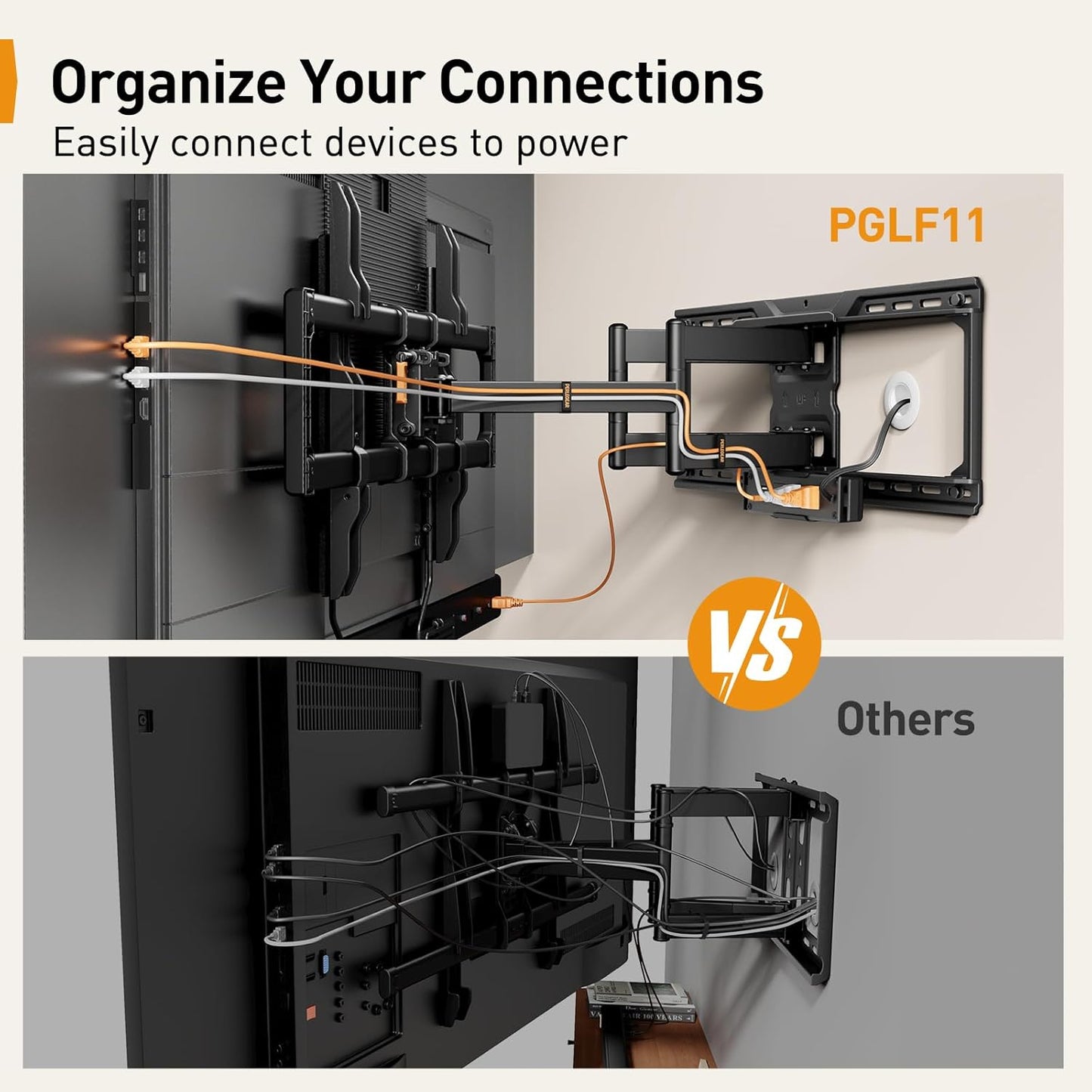 Full Motion TV Wall Mount with Power Strip for 4290 Inch TVs up to 150 lbs, Pre-Assembled TV Mount Has Smooth Swivel, Tilt, Extension, Max VESA