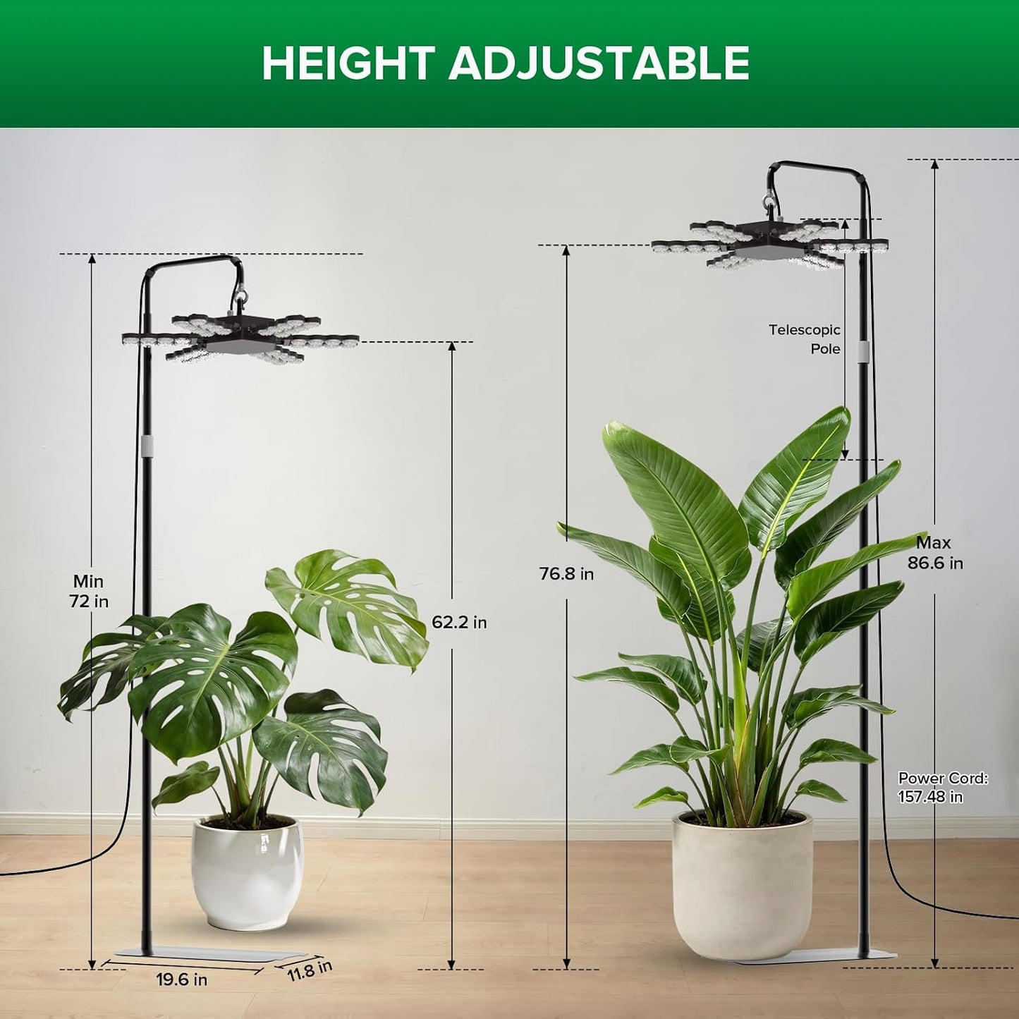 SANSI 240W Grow Light for Indoor Plant, Full Spectrum Tall Stand Floor Lamp | 22560LM, High PPFD, Heavy-Duty, Waterproof, Adjustable 62.2-86.6in, CRI 95, Timer, Dimmable, Remote Control, for Large Plants