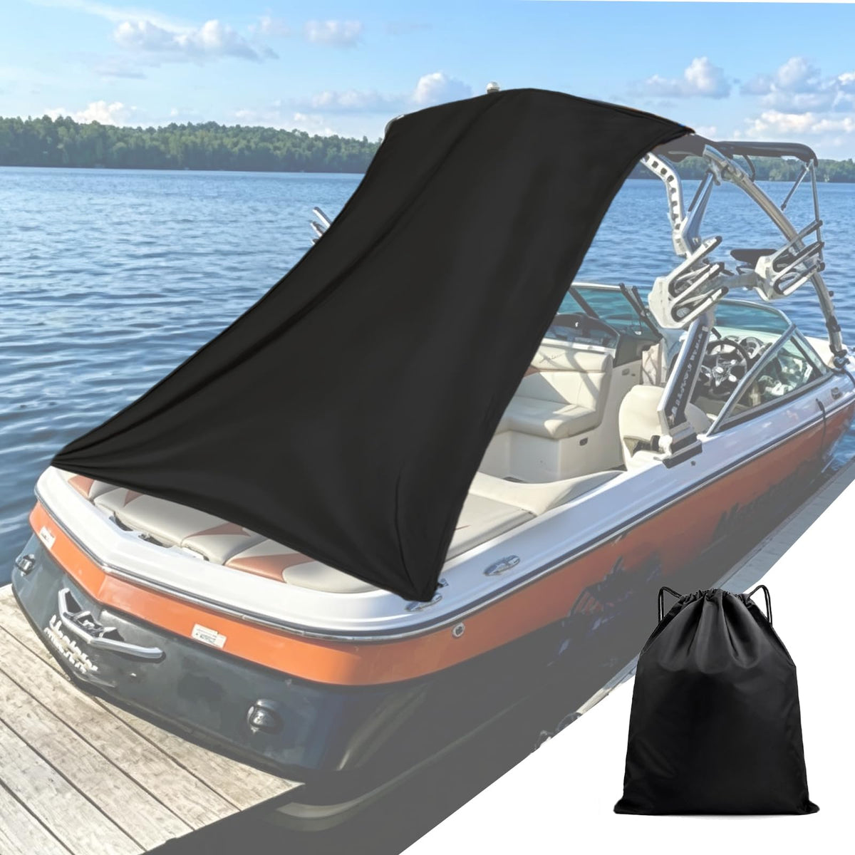 T-Top Bow Shade 9' x 5' for Boat, UTV & RV – Portable Sun Shade Extension with UV Protection, Stretchy Breathable Fabric, Universal Fit for T-Top, Bimini, Roll Bar – Includes Shock Cord & Carabiner