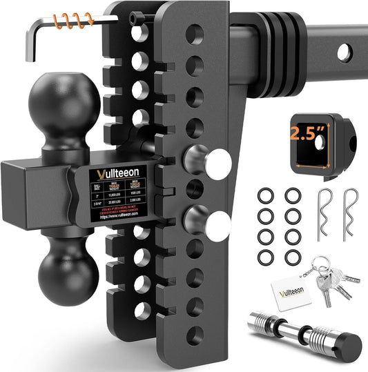 2026 Vullteeon Adjustable Trailer Hitch - Drop Hitch for 2.5 Inch Receiver, 8" Drop/Rise, (2" & 2-5/16") Ball Hitch for Truck, 22000 LBS GTW, Slot - Fit & Anti-Rattle Design Tow Hitches