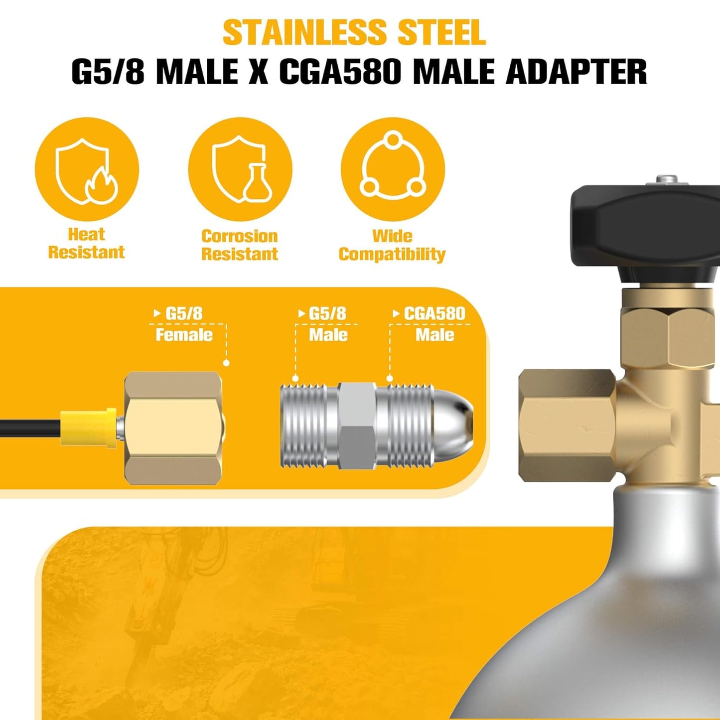 Hydraulic Breaker Nitrogen Charge Kit with Large Gauge, 0–100 Bar / 1420 PSI Hydraulic Hammer Nitrogen Fill Kit with Hose, G5/8 to CGA580 Adapter for Excavators, Post Drivers & Heavy Equipment Breaker Kit