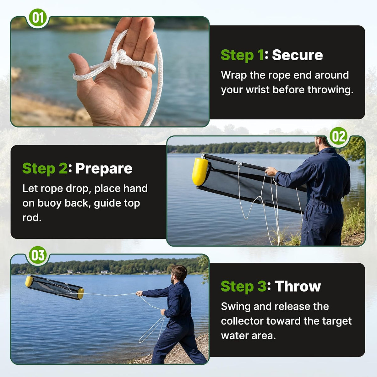 55" Wide lake floating debris collector for Lakes & Ponds, with Spare Net