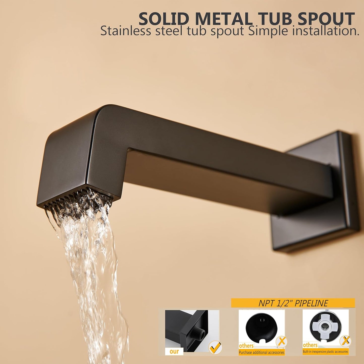 Brushed Gold Shower Faucet Set, Dual Shower Heads with Handheld Spray Combo and Tub Spout, and 3-Way Diverter