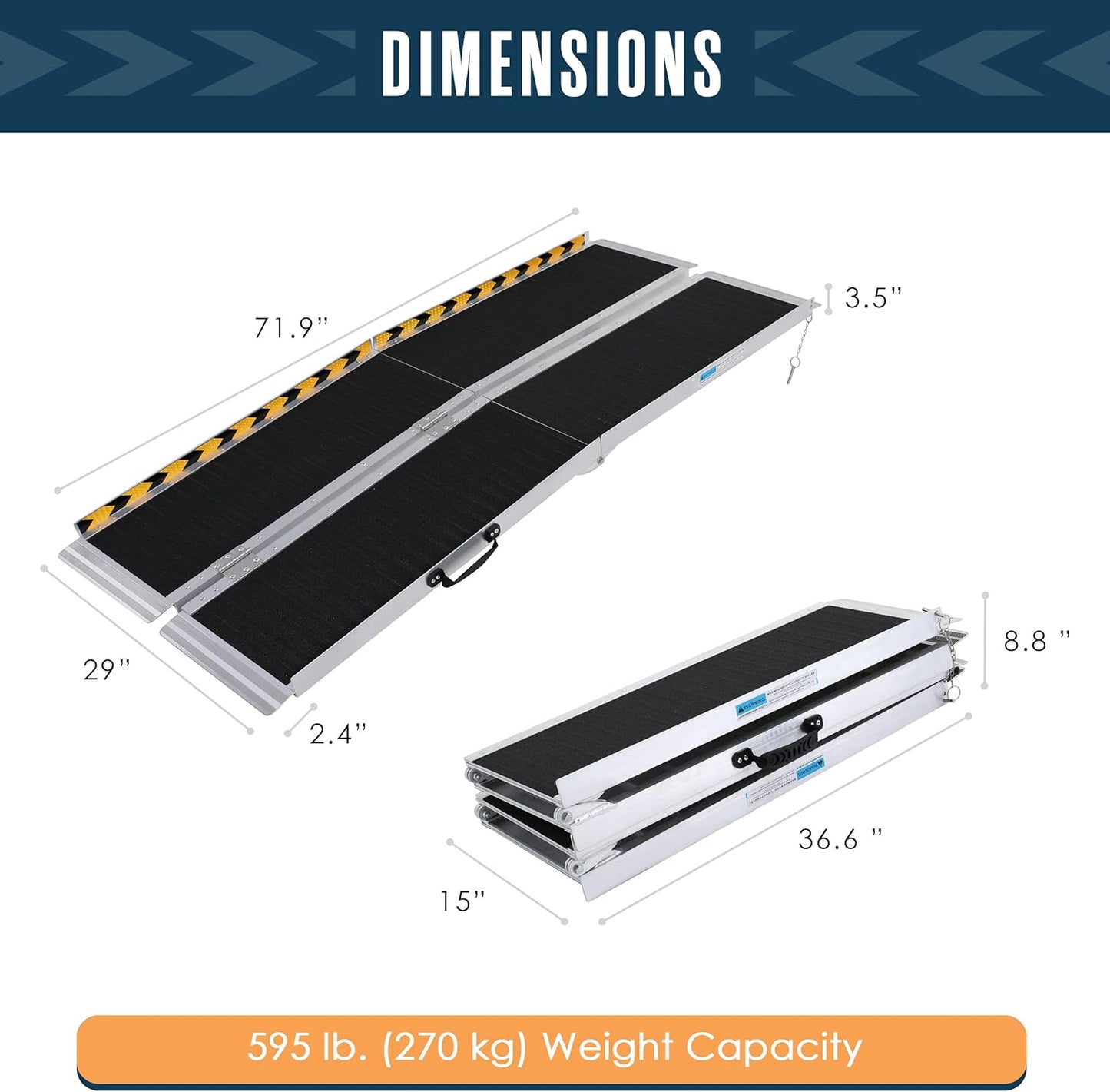 Houseables Wheelchair Ramp, Portable Ramps for Steps, 6FT, Aluminum, Non Slip, Foldable, Handicap Stairs Threshold, Removable Stair Entry, Wheel