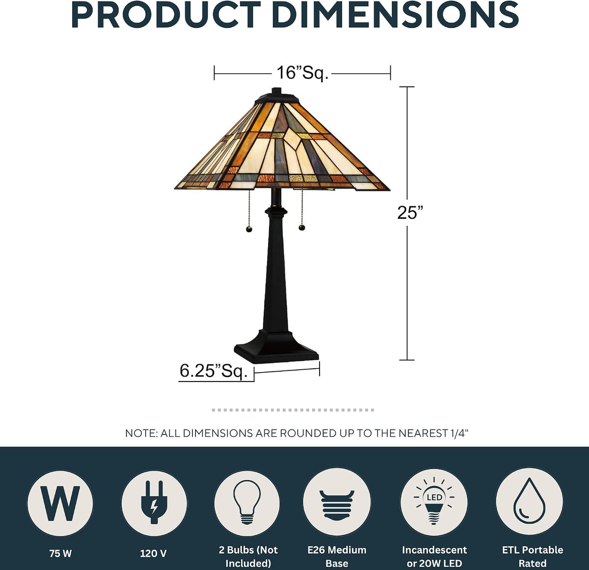 Quoizel Winchester 25" Matte Black Tiffany-Style Table Lamp