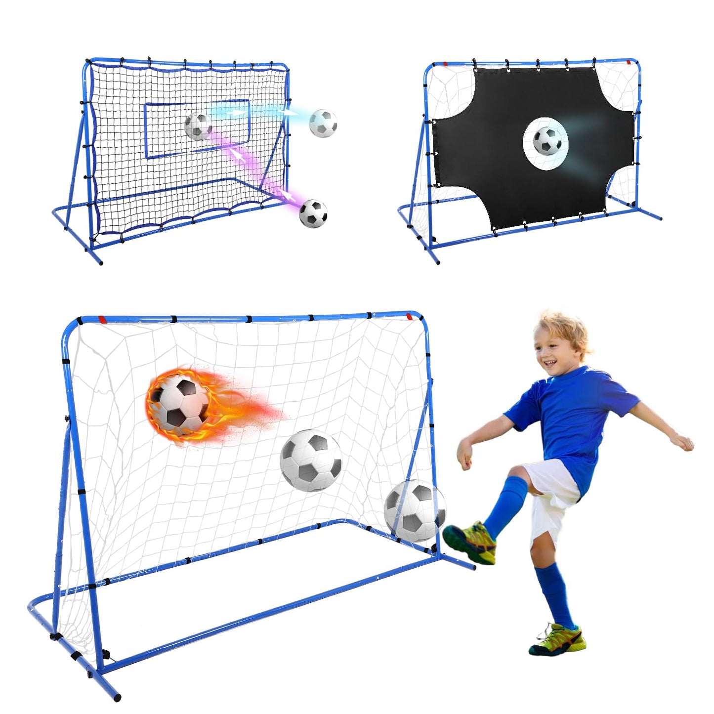 FAHKNS Three Modes of Soccer Goal, Target Net and Rebound Net, Precision Training, Tear-Resistant, Corner Kick Training, Suitable for Children and Teenagers Control (6x4FT)