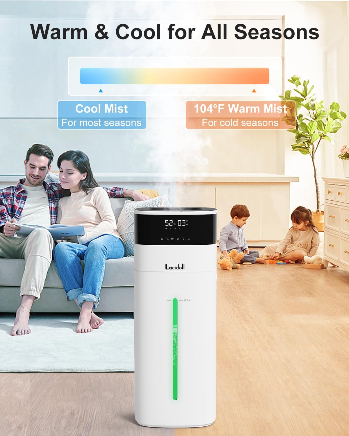 LACIDOLL Humidifier Large Room, 5.3Gal/20L Cool and Warm Mist Humidifiers for Home 3000 sq ft, Whole House Humidifiers with