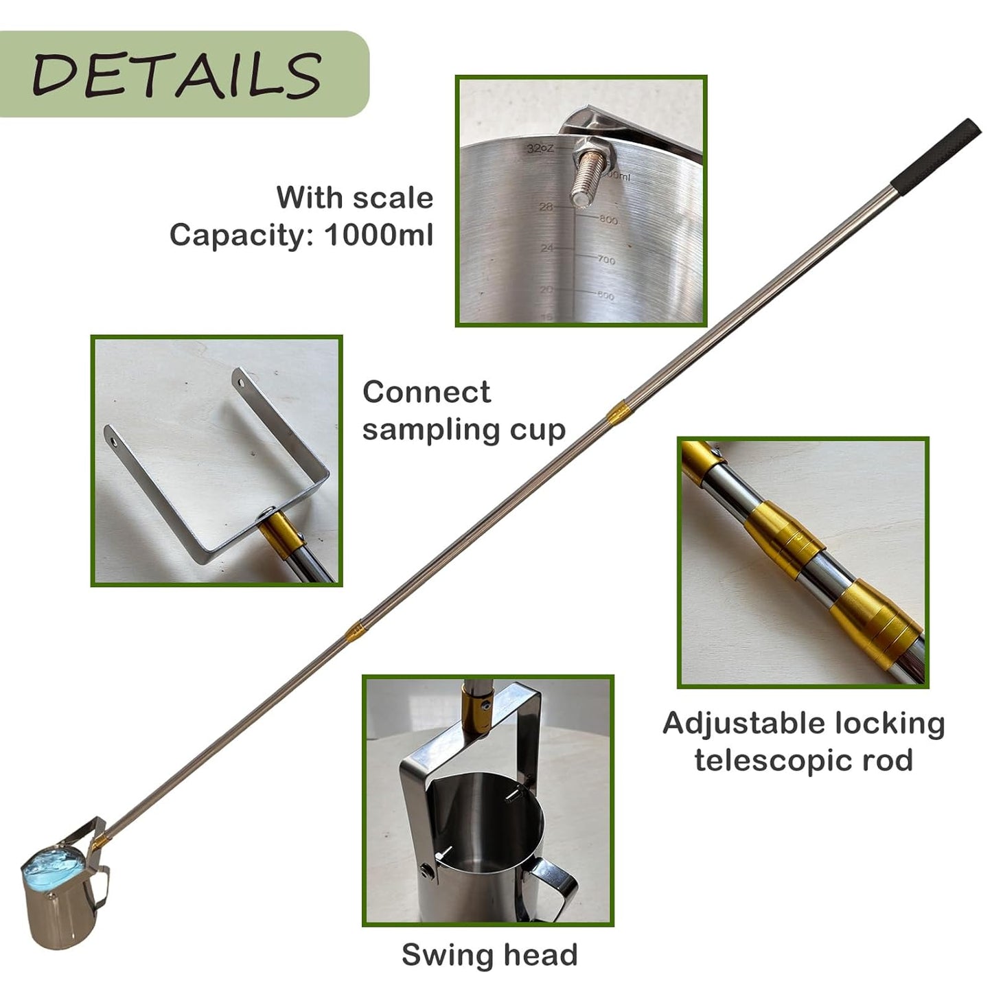 900ml Water Sampler – Telescopic Water Sampler for Laboratory, Food & Beverage, and Environmental Testing