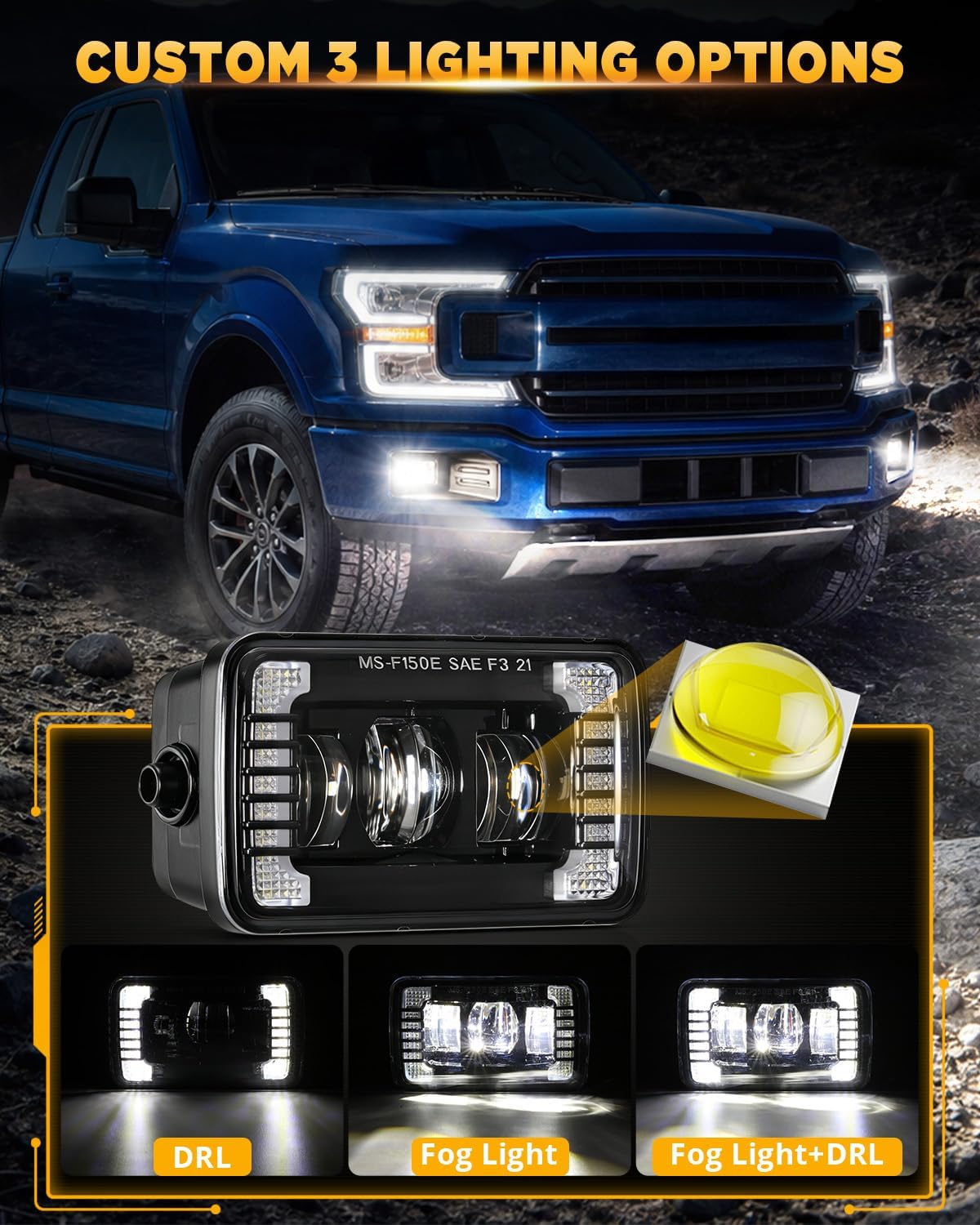 Auxbeam Upgarded LED Fog Lights With White DRL, 4 Inch Fog Lights for Ford F150 2015-2020 F250 F350 2017-2018, 36W 3600LM Bumper Fog Lamps Dot Approved, IP67 Waterproof, Pair, Black