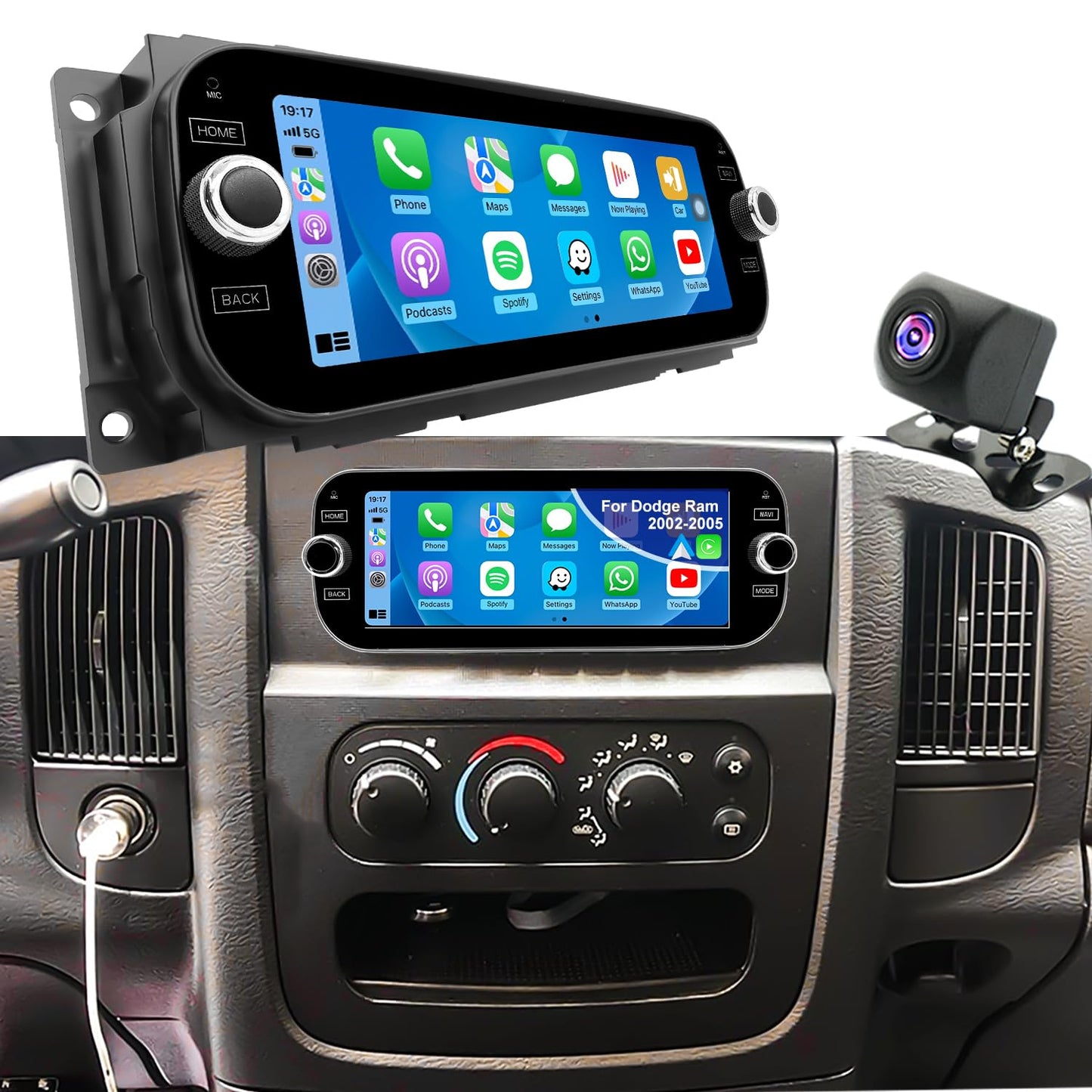 Car Radio for Dodge Ram 1500/2500/3500 2002 2003 2004 2005, Jeep Wrangler 2003 2004 2005 2006, Grand Cherokee 1999-2004, Liberty 2002-2007, Dakota 2001-2004, 6.86'' Stereo Carplay Android Auto GPS FM