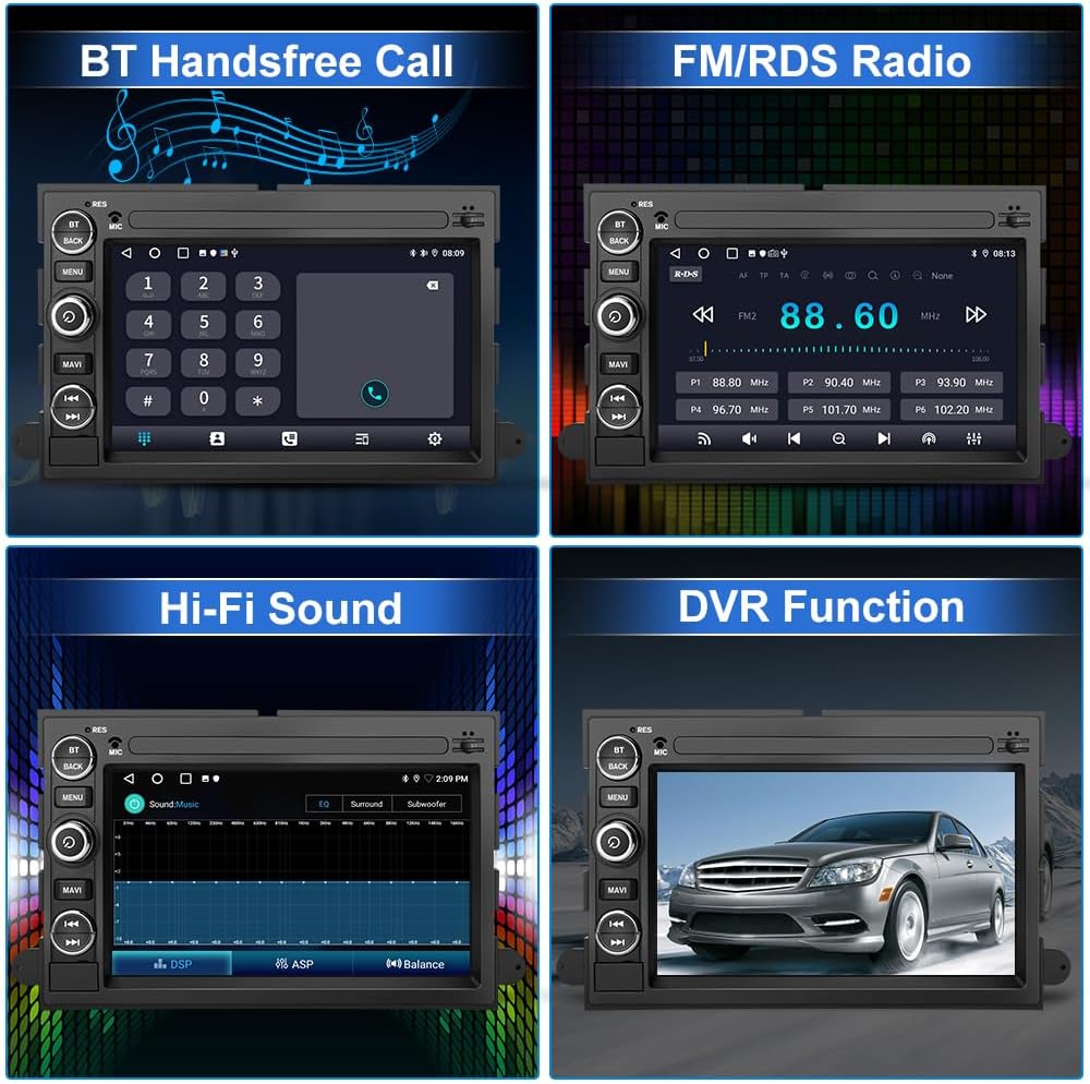 Android 13 Car Radio Compatible for Ford F150 F250 F350 Fusion Edge Explorer Taurus Freestar, Car Stereo Audio with Wireless CarPlay/Android Auto SWC GPS WiFi Bluetooth FM RDS DSP
