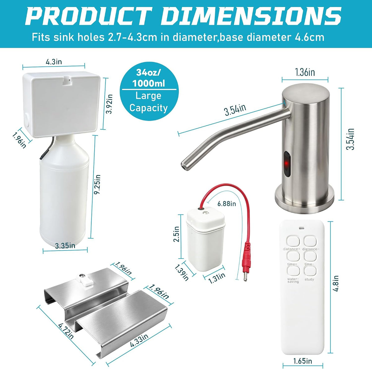 Automatic Soap Dispenser Touchless, USB Rechargeable 1000ml Electric Soap Dispenser, IPX5 Waterproof Smart Sensor Hand Soap Dispenser for Bathroom Kitchen Sink with Bottle and Pump Brass