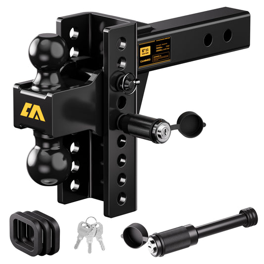 Adjustable Trailer Hitch, Tow Hitch with 2 inch Receiver, 6 inch Rise/Drop Hitch, 2" and 2-5/16" Ball Hitch, 20000 LBS GTW Truck Hitch with U-Shaped Alloy Steel Anti-Theft Pin, Black