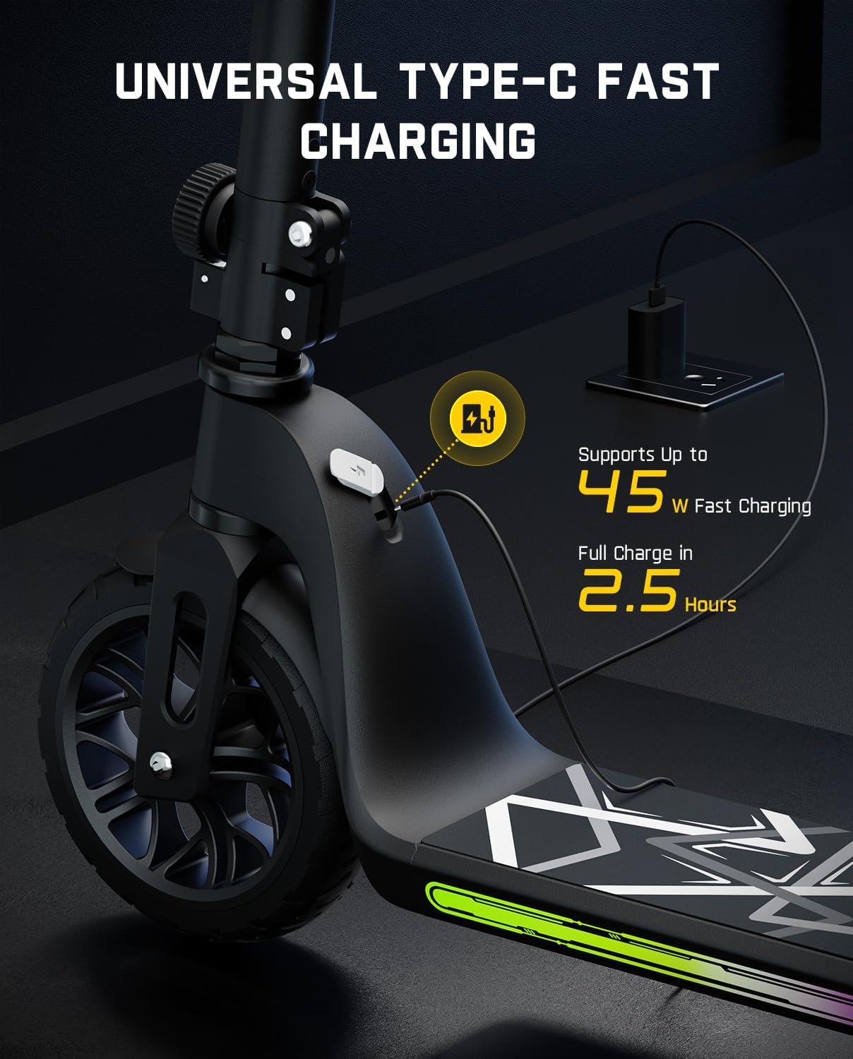 C10 Pro Electric Scooter for Kids, LED Battery Level, 5/8/10 MPH, 6.5 Miles Range, Height Adjustable, Type C Fast Charging, Foldable Electric Scooter