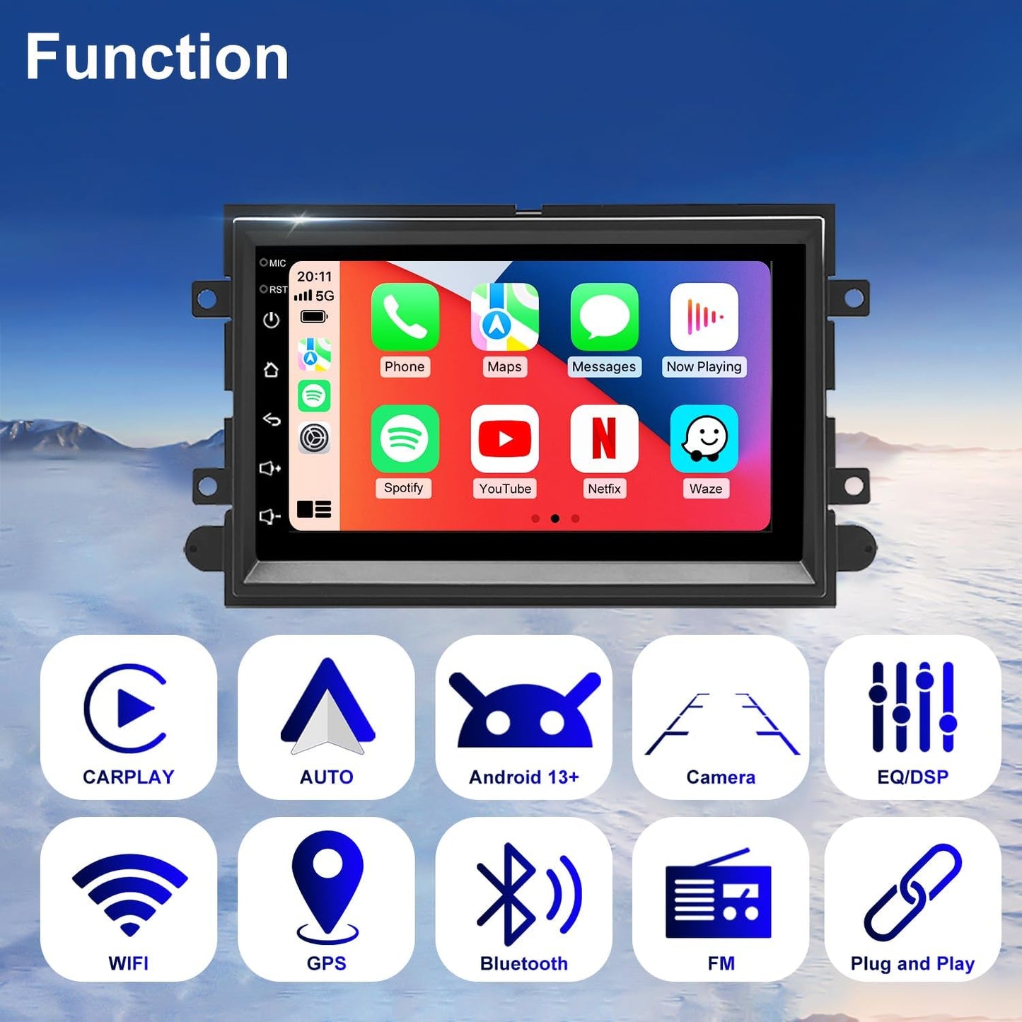 Car Radio for Ford Mustang 2005-2009, Explorer 2006-2010, Edge 2007-2010, Expedition 2007-2014, 7 Inch Touch Screen Stereo Upgrade with Wireless Carplay Android Auto Bluetooth Backup Camera 5GWiFi FM