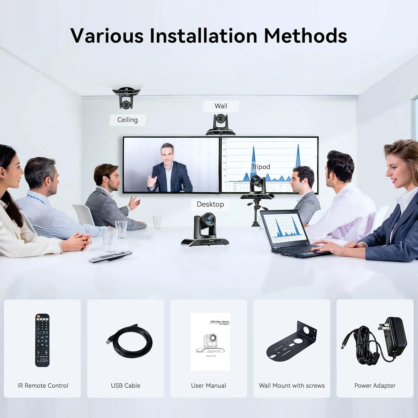 Tenveo USB PTZ Conference Camera 3X Optical Zoom USB Camera with Remote Control, for Meeting Conference Live Streaming