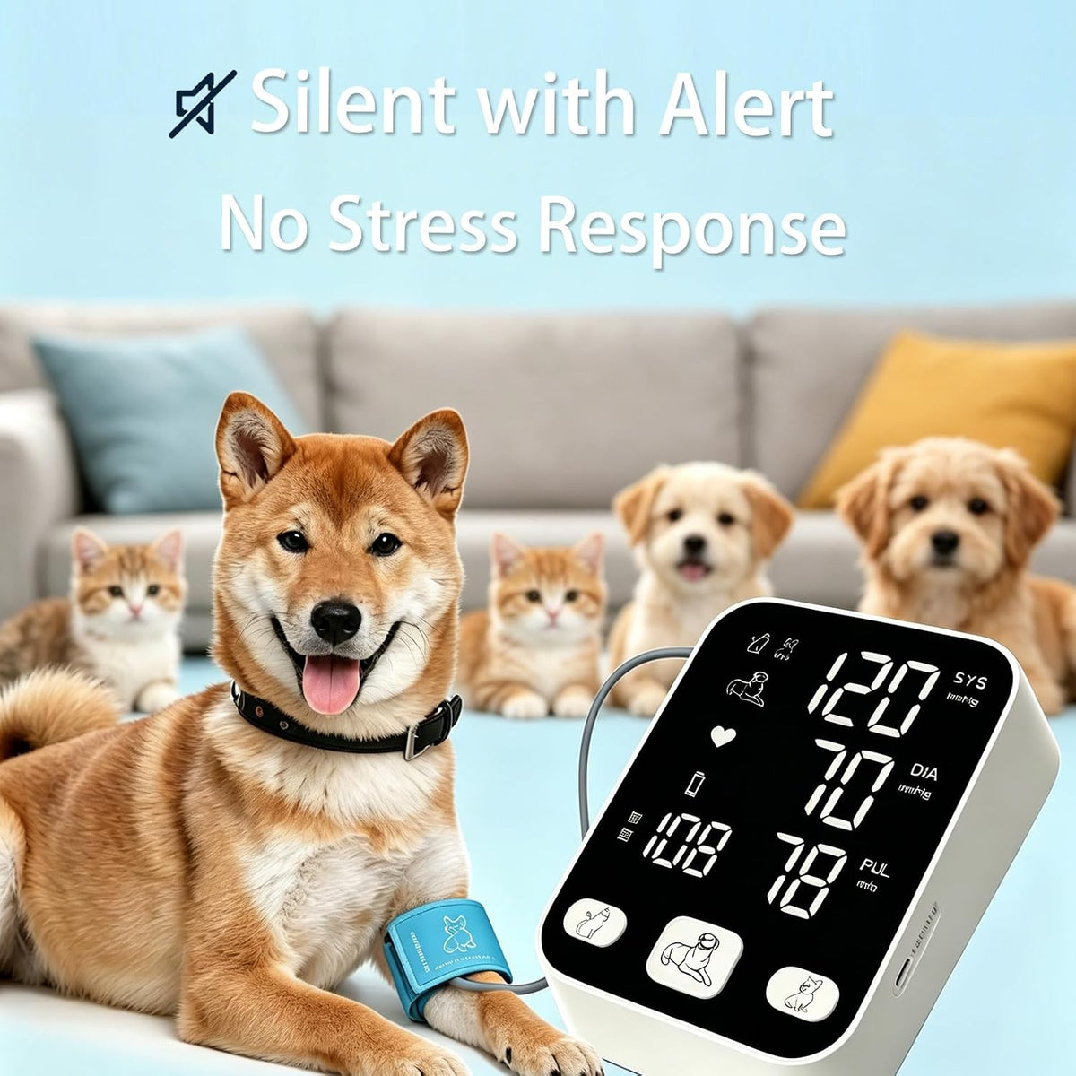 Dog Blood Pressure Monitor for Pet/Dog/Cat, Animal Automatic Digital BP Machine with Large LCD Screen Backlight 3 Cuffs 270 Data Memory Silent Black-2025pro