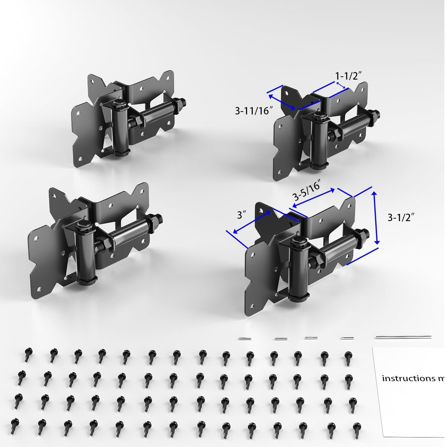 JZVXX Self Closing Fence Gate Hinges, Latch, and 24' Gate Cane Bolt - Easy to Install, Sturdy and Durable - Black Plastic Spraying - Safe and