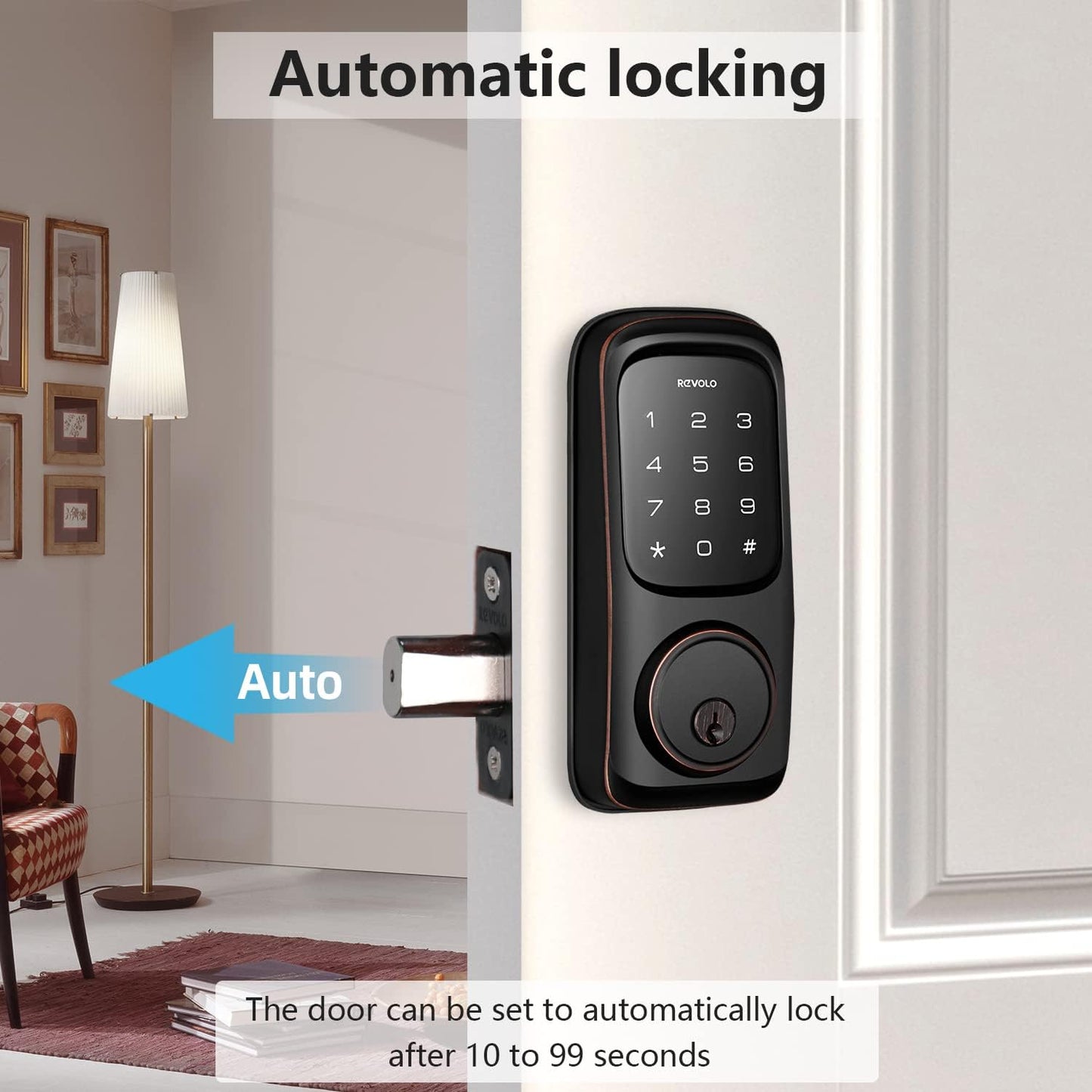 Electronic Door Lock Deadbolt - Keyed Entry with Touchscreen Keypad - Auto Lock - Bronze