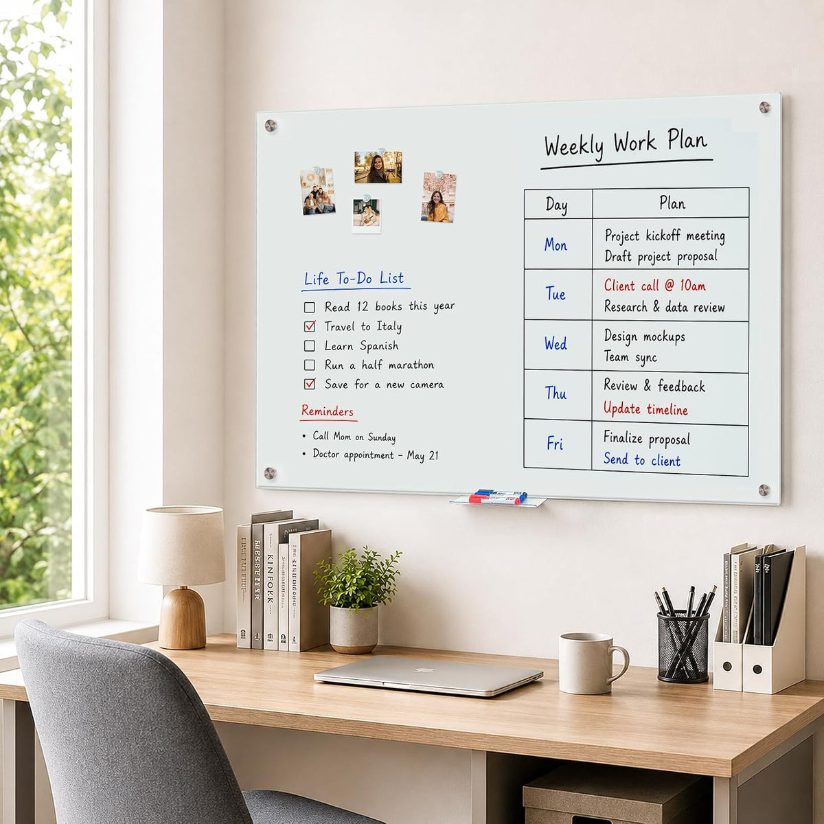 maxtek Magnetic Glass Whiteboard 48 x 36 in, Frameless Glass Board for Wall