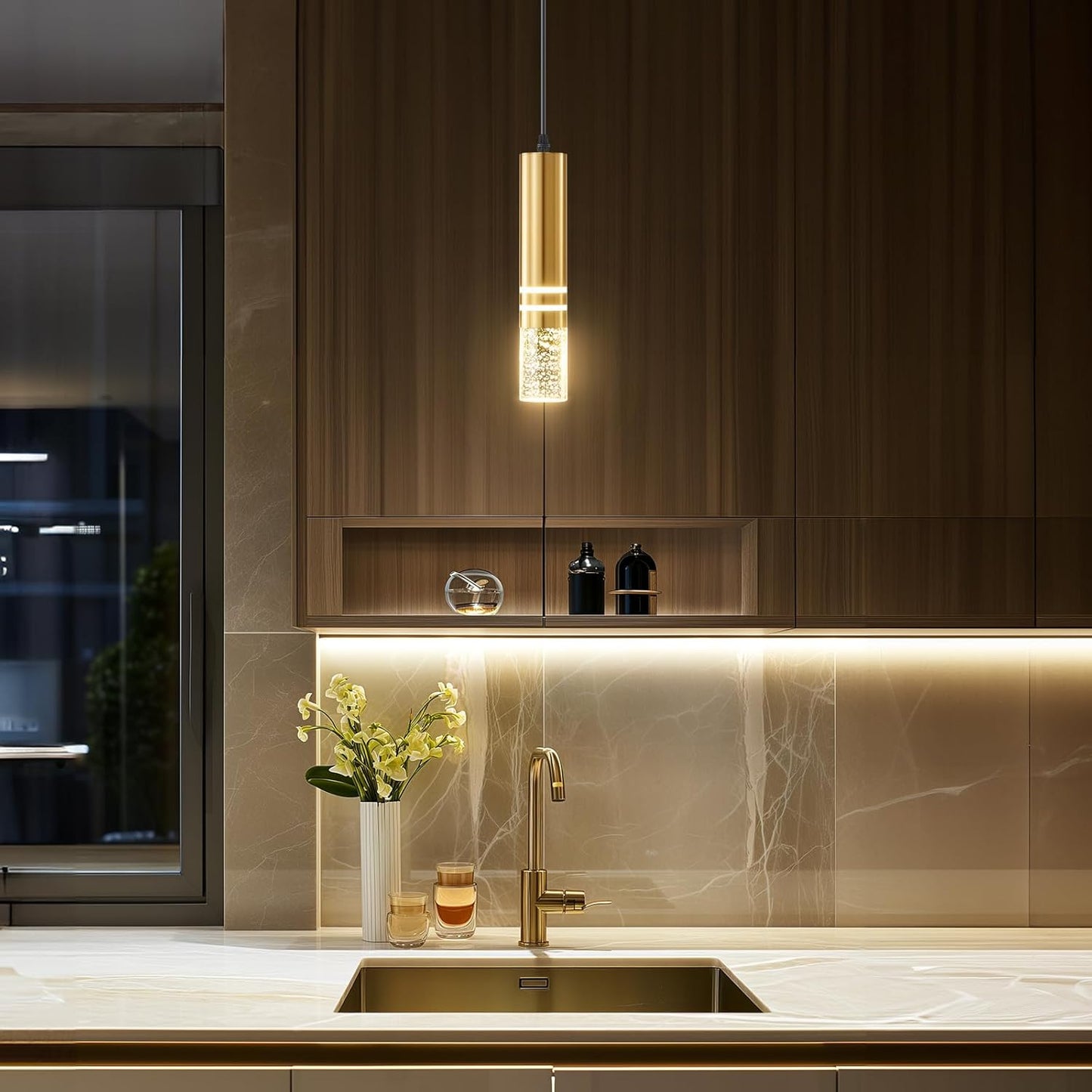 AGEJYYY Modern LED Kitchen Chandelier  Trio Pack Dimmable Island Lighting, Stylish Pendant Lamp, Bubble Crystal Ceiling Fixture
