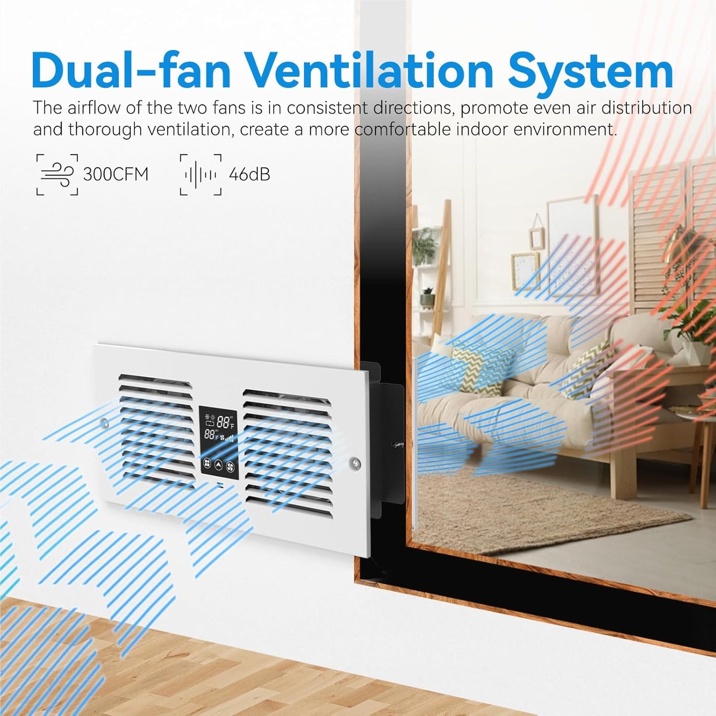 Room to Room Fan with Remote Control, 300CFM Wall Vent Fan with Dual Fan, 5-Speed Through Wall Fan with Temperature Control for Kitchen, Laundry Room