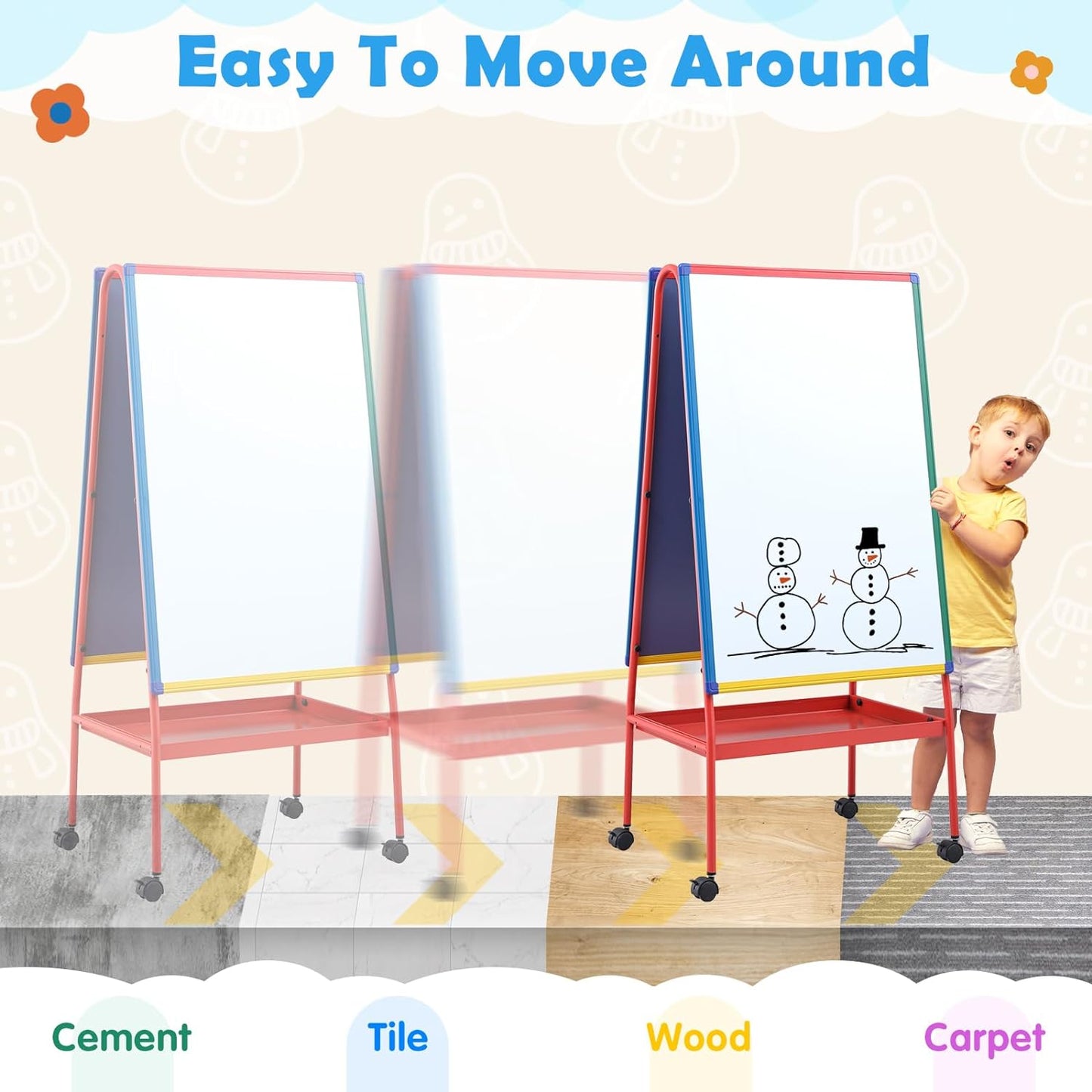 Mobile Dry Erase Board with Stand - 64.4&#34; H Double Sided Portable Whiteboard Kids Easel for Classroom,Height Adjustable Magnetic White Board on