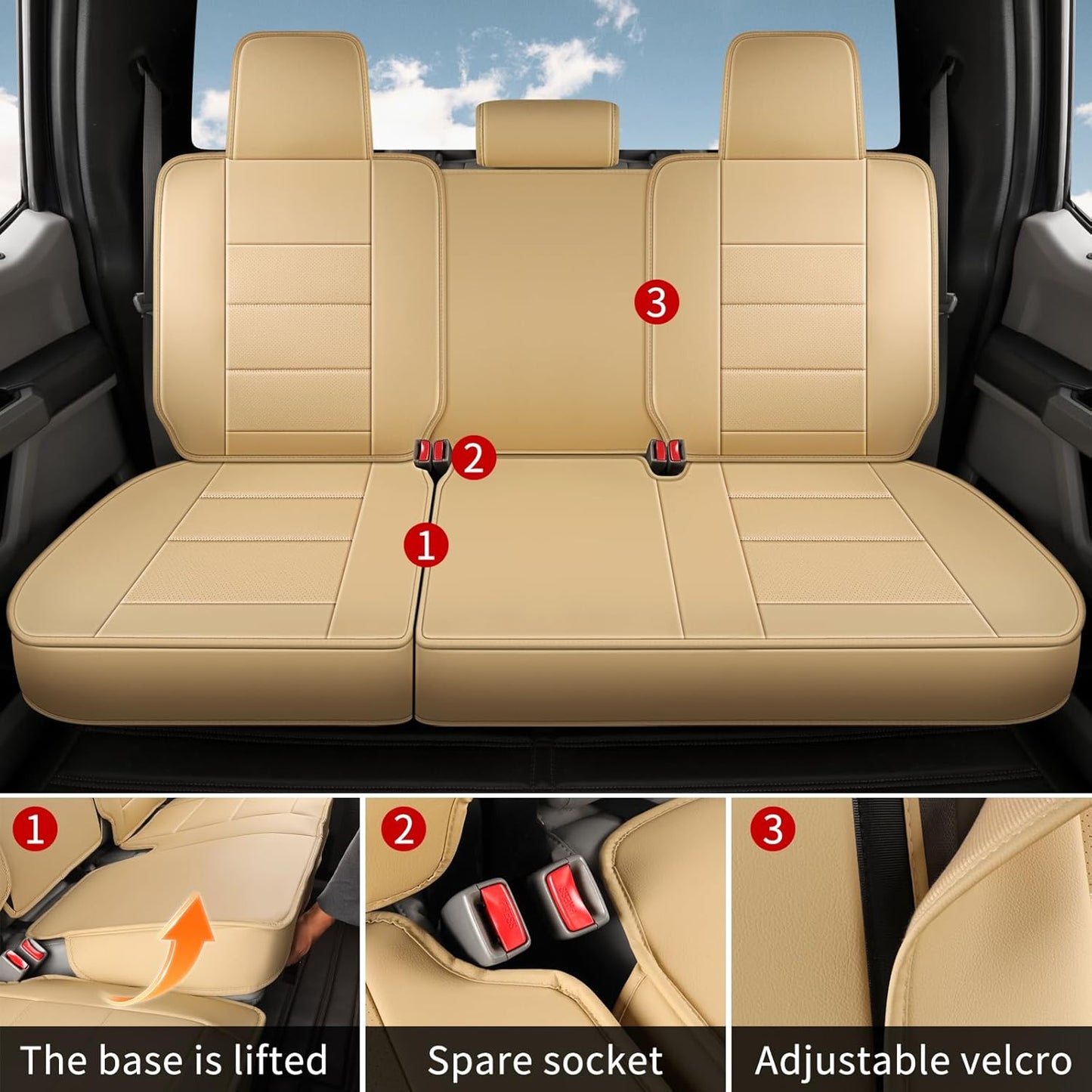 Seat Covers Fit for Chevy Chevrolet Silverado GMC Sierra Custom Fit 2007-2025 2026 1500 2500 3500HD Waterproof Faux Leather Car Seat Cover Full Coverage Car Seat Covers Sets (5 Seats/Beige)