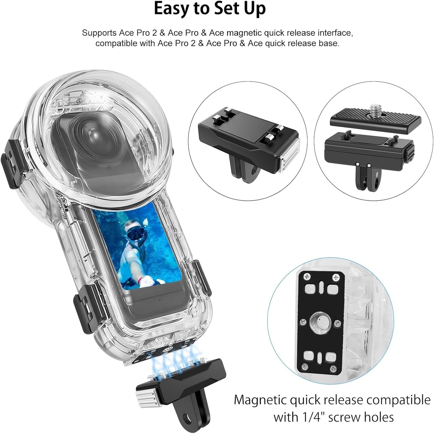 Waterproof Diving Case 60m/197ft for Insta360 X5, Quick Release Housing for Underwater Photography & Action Camera Protection