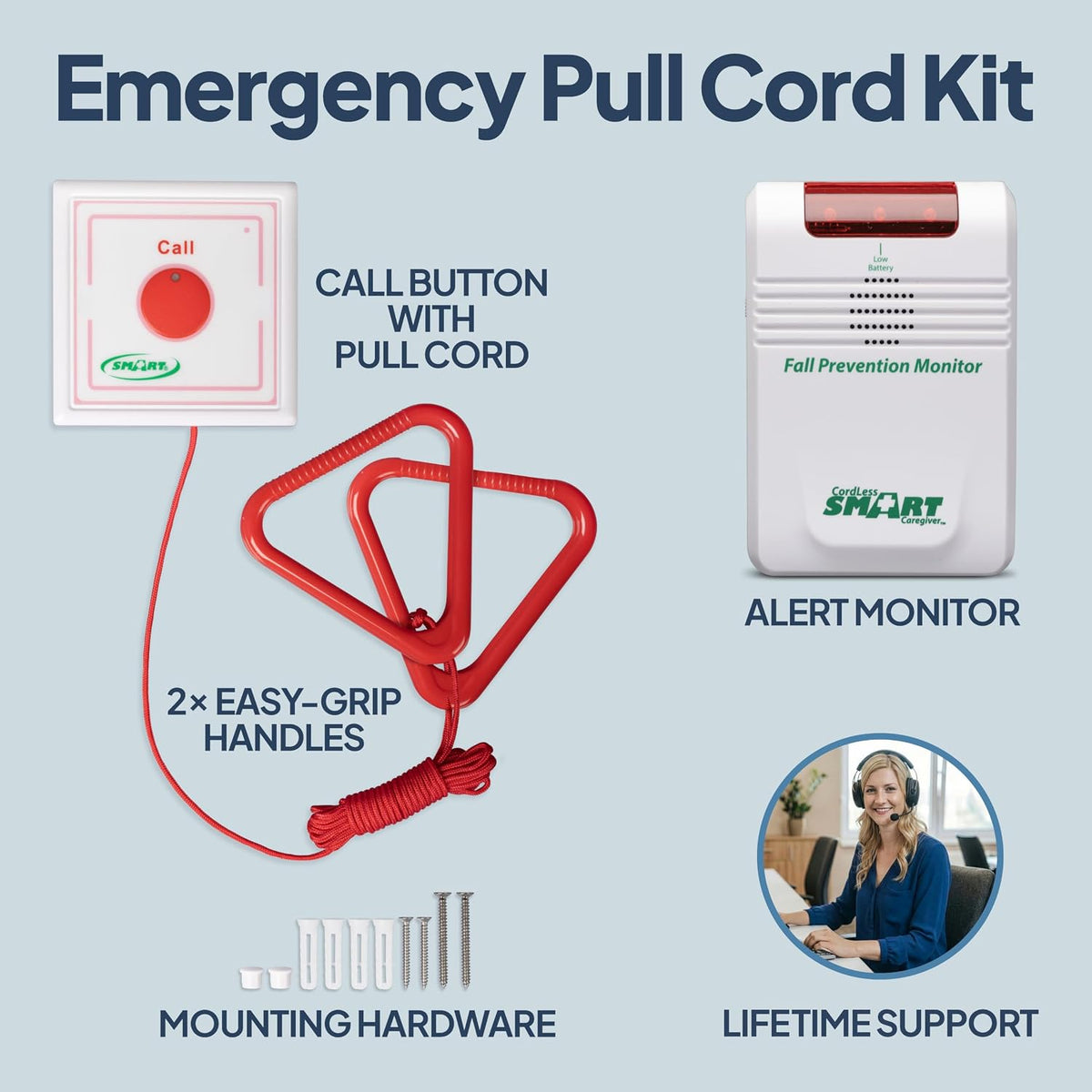 Smart Caregiver Wireless Pull Cord Call Button & Alert Monitor for Elderly