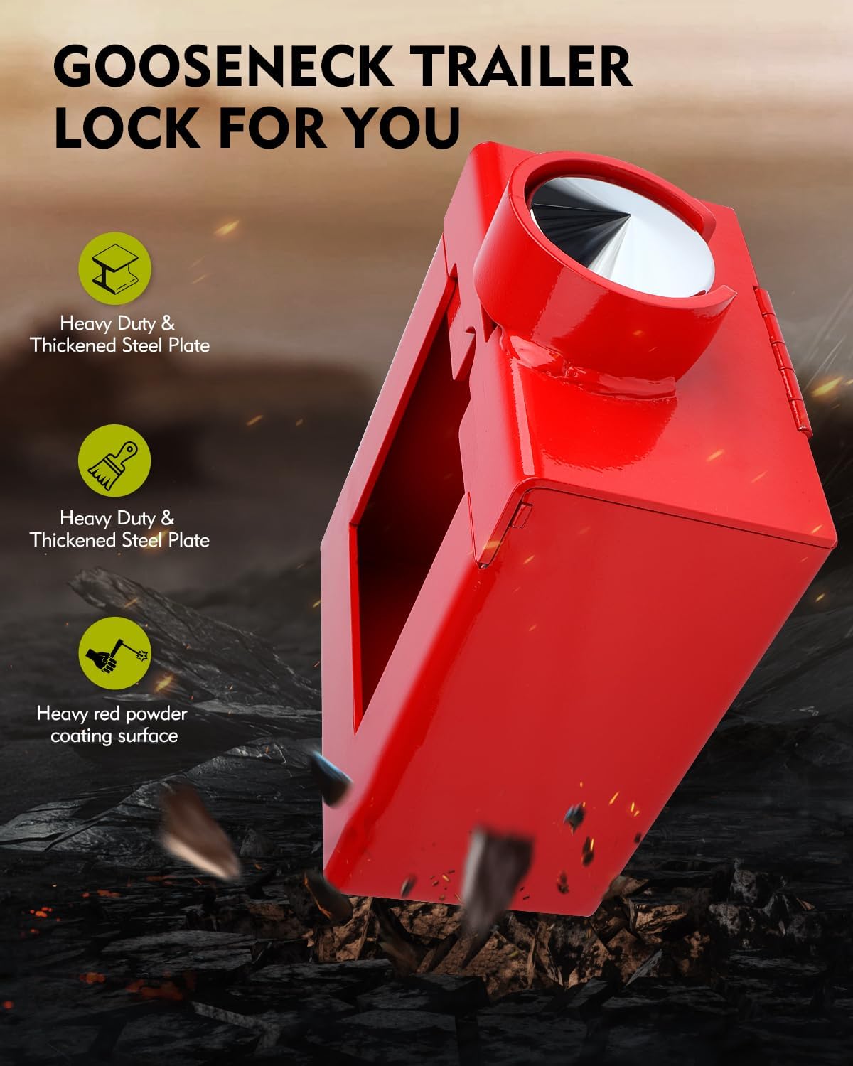 Aupar Patent-Designed Gooseneck Trailer Lock Fit for Most 7-Inch Bottom Plate Couplers, Heavy Duty Trailer Lock Fit Square & Round Trailer Tube - Red