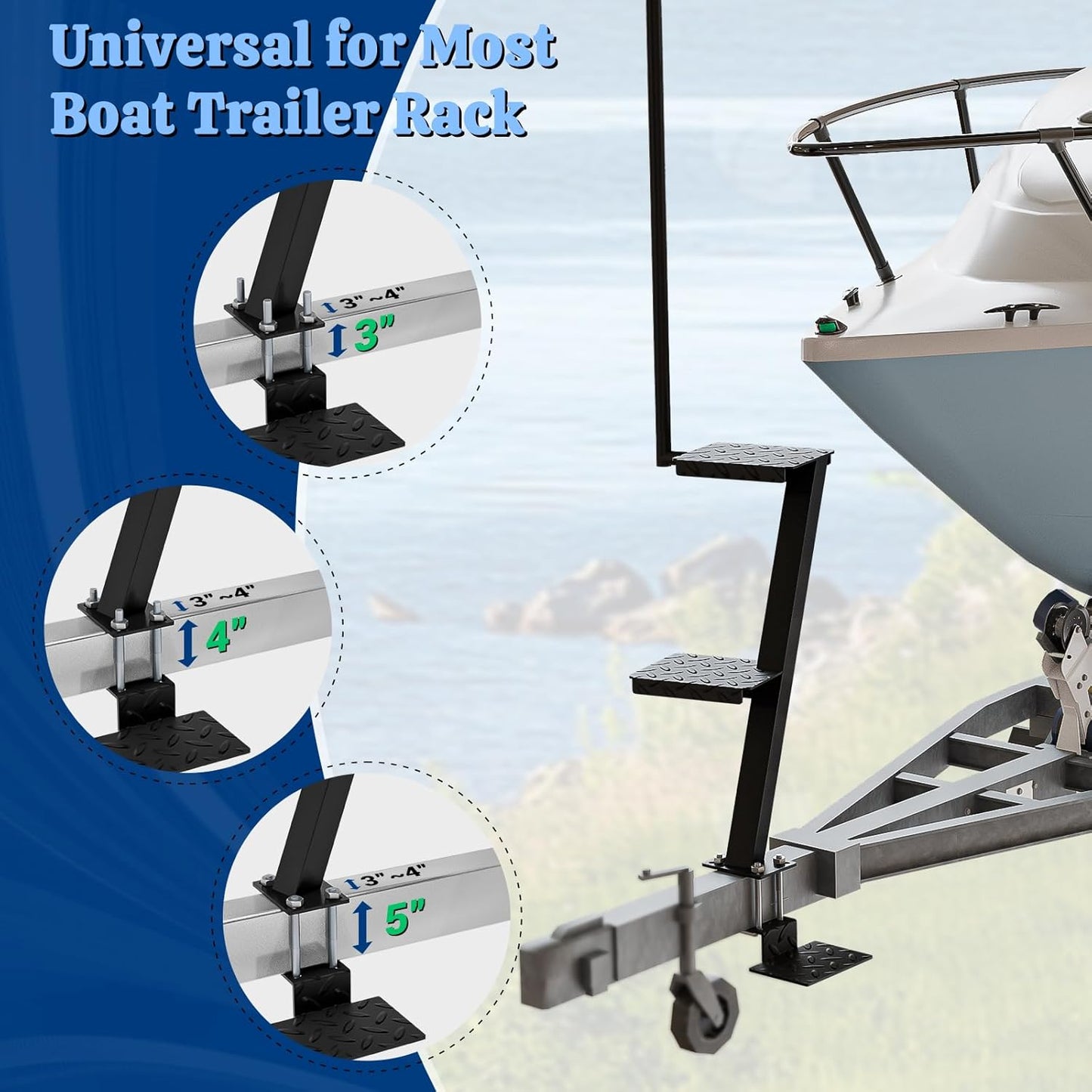 Boat Trailer Steps with Handle, Heavy Duty Anti-Slip Boarding Step for Front Trailer Tongue, Easy Install Rust-Proof Board \