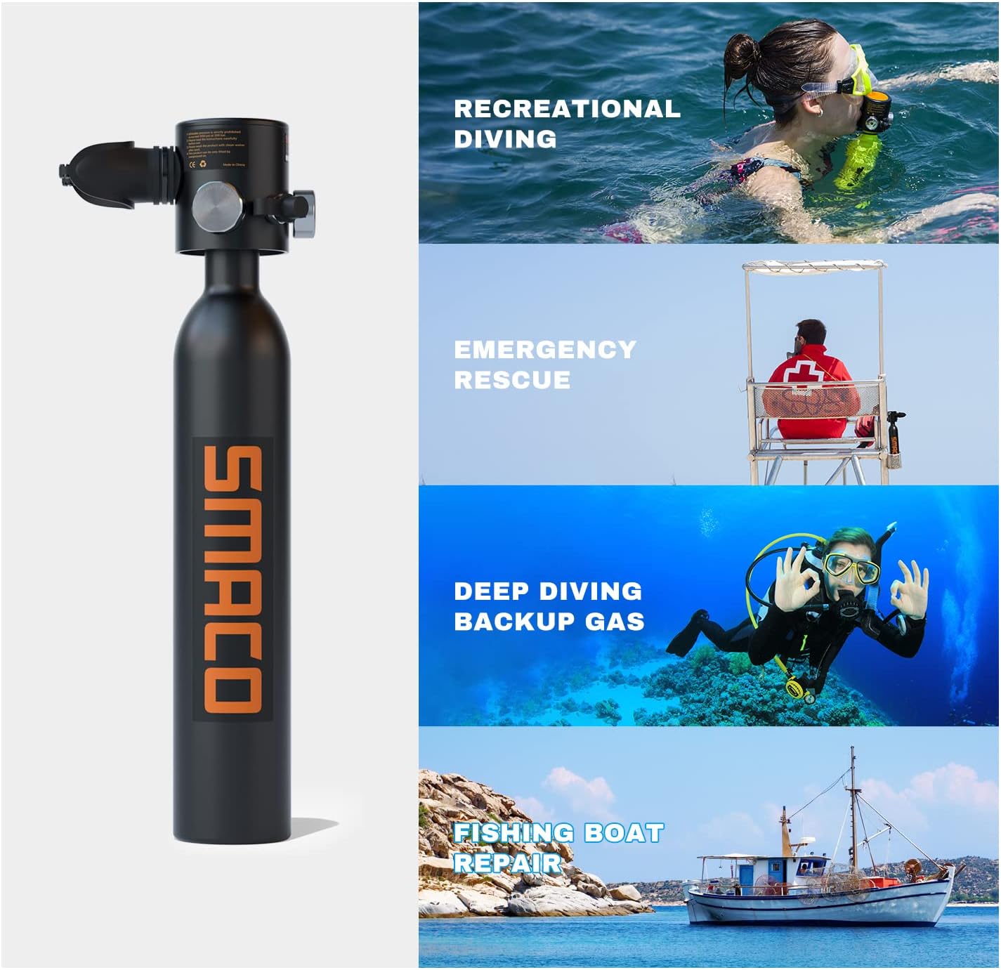 Mini Scuba Tank 0.5L Portable Mini Diving Tank Reusable Pony Bottle DOT Certified Tank up to 10 Minutes Backup Diving Cylinder for Underwater