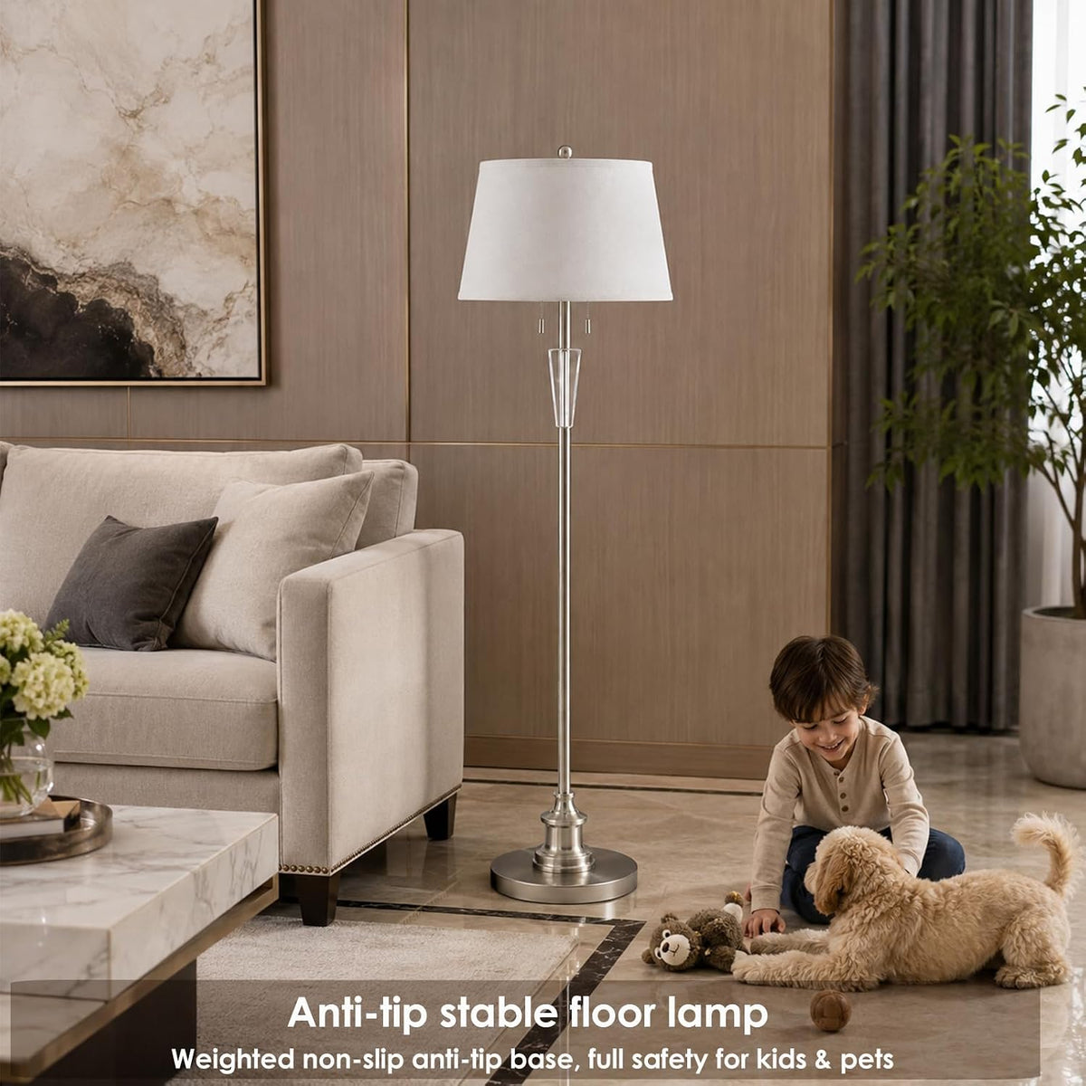 58’’ Dimmable Living Room Floor Lamp with Remote Control(Bulbs Included)