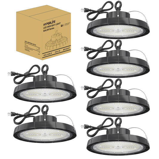 LED High Bay Lights: 150W 5000K Shop Lights 21000LM 6 Packs AC100-277V 5' Cable with Plug - UFO Light for Warehouse Showroom Factory Workshop 150 Watts 6