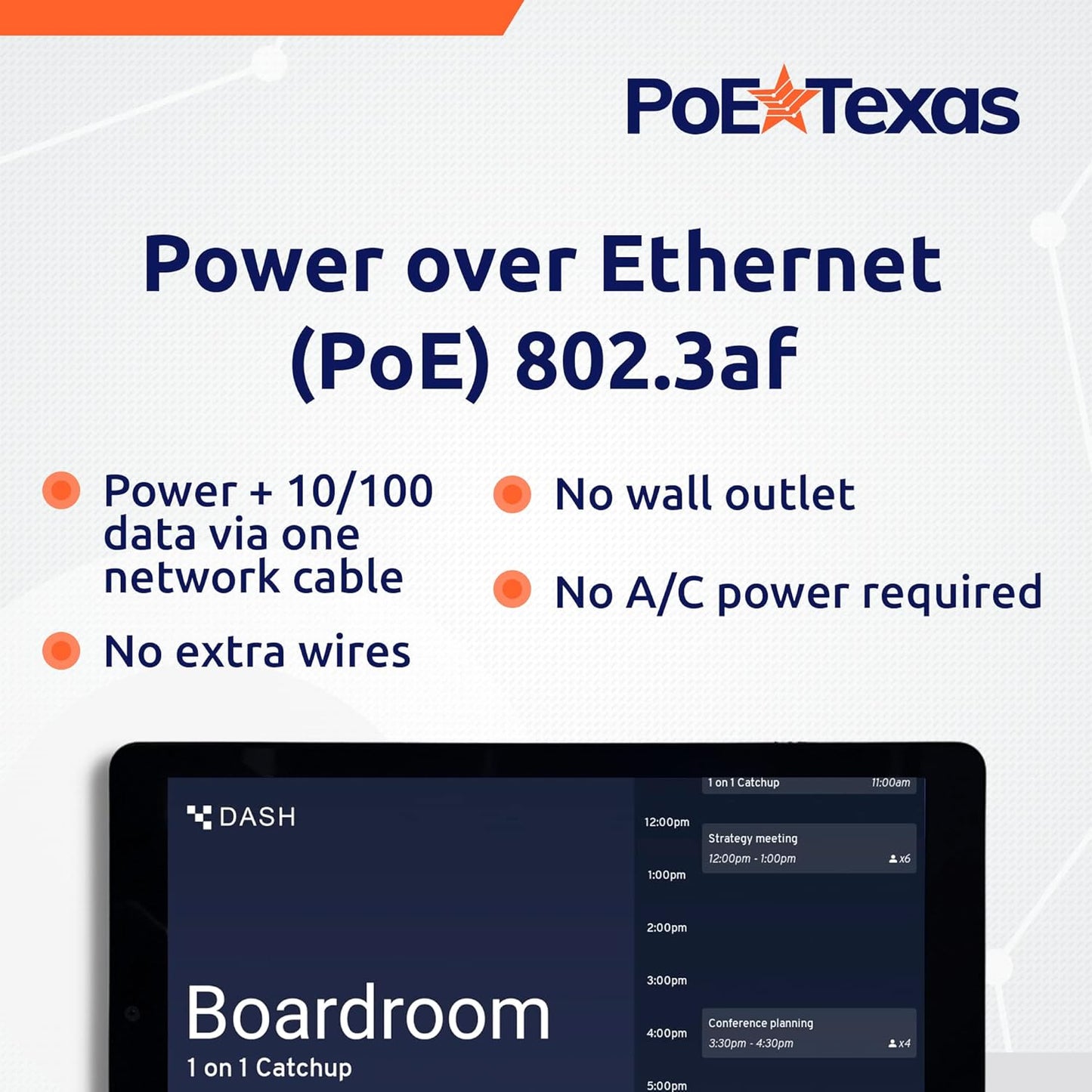 PoE Texas 10&#34; Touchscreen Meeting Room Scheduler Tablet with Highly Visible LED Ring - Plug & Play PoE Office Conference Room Scheduler - Digital