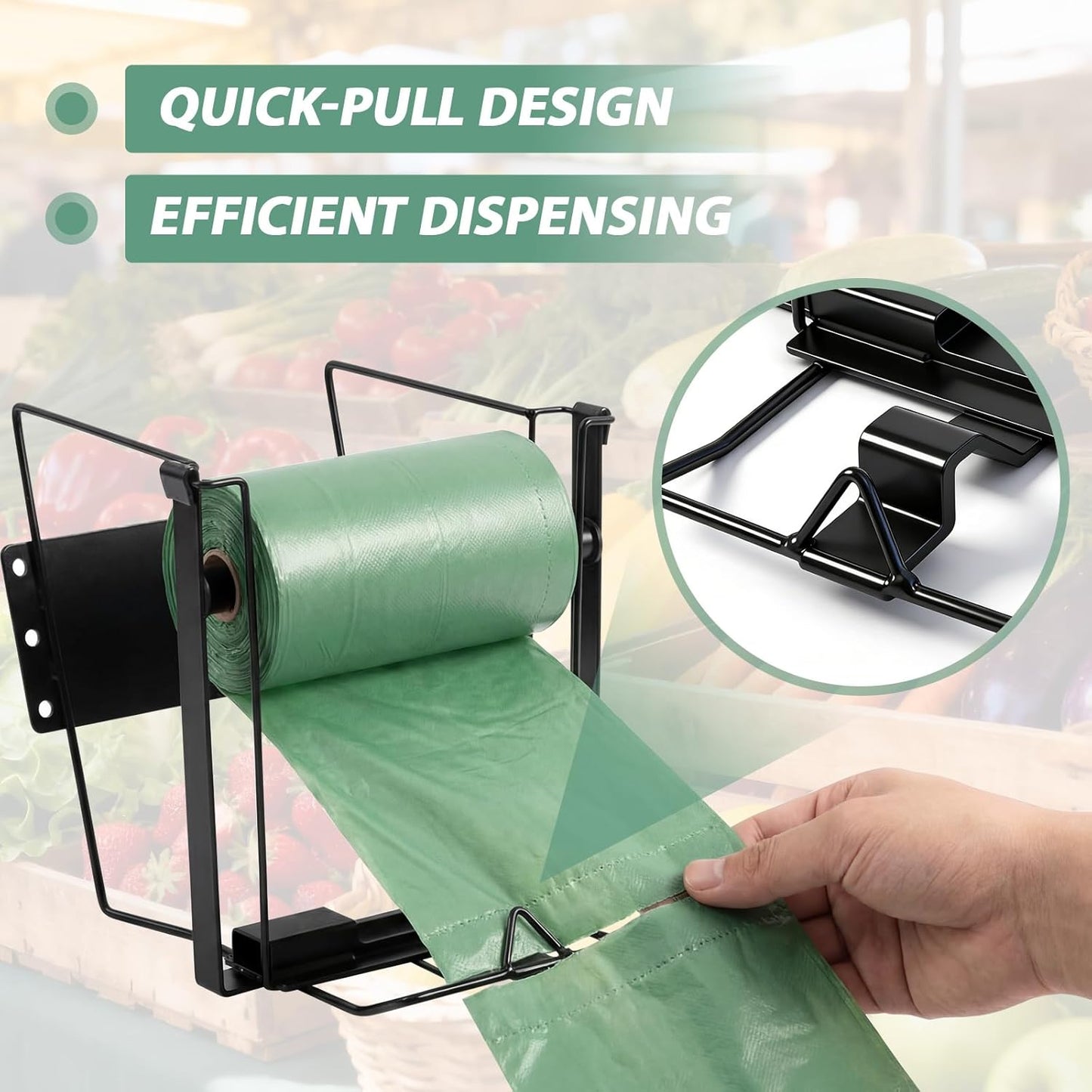 Moxweyeni Narrow Produce Roll Rack for Plastic Bags Holder Organizer 7 x 10 x 8 Inches Wall-Mountable Dispenser Rack with Removable Rod for Kitchen, Supermarket, Grocery And Store