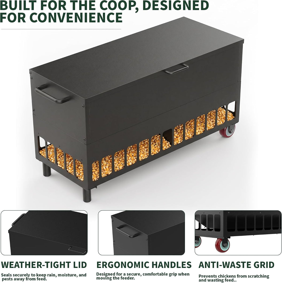 Metal Chicken Feeder for Poultry Coop, Heavy Duty No Waste
