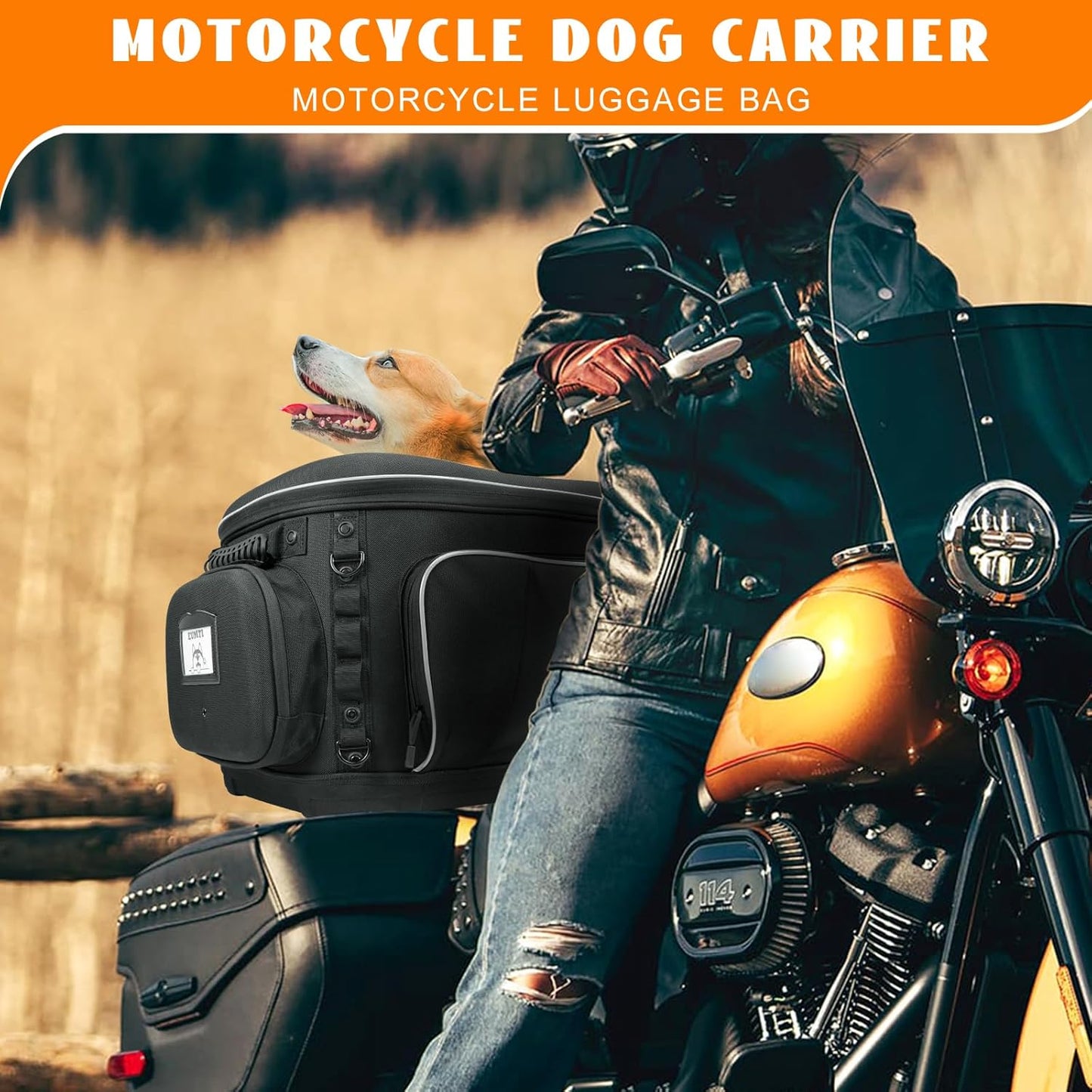 Eumti Motorcycle Dog/Cat Carrier Portable Pet Voyager Carrier Crate Travel Luggage Bags Load Capacity 20lbs for UTV/ATV Luggage Rack or Harley